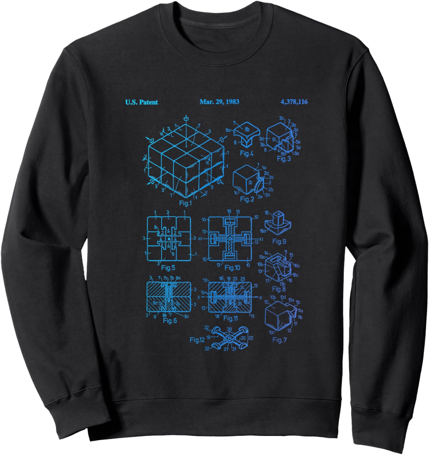 Competitive Puzzle Cube Rubik Patent Speed Cubing Retro Math Sweatshirt - Sweatshirt | Black