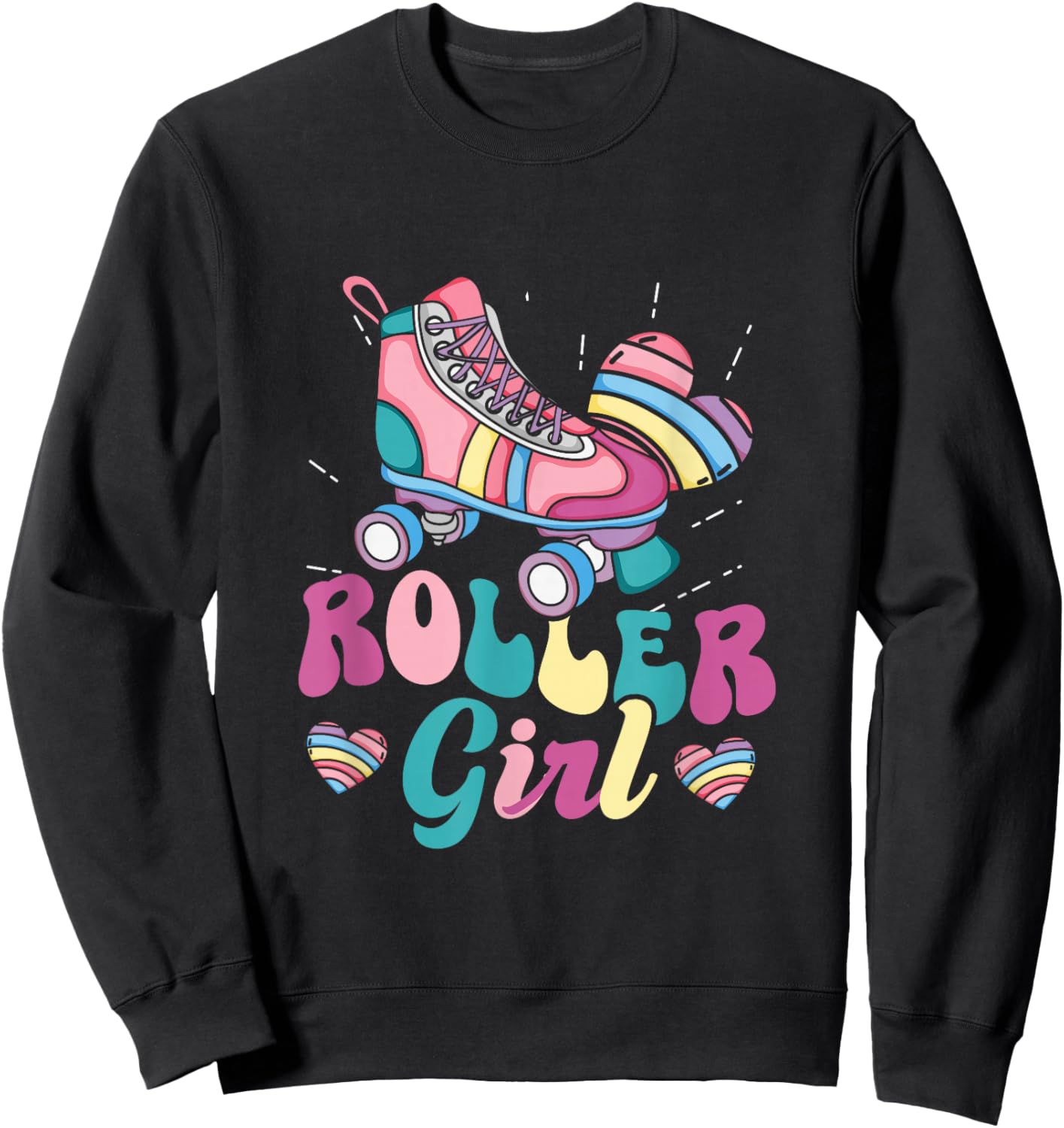 Roller Girl Skater Skating Retro Vintage 70s 80s 90s Skates Sweatshirt - Sweatshirt | Black