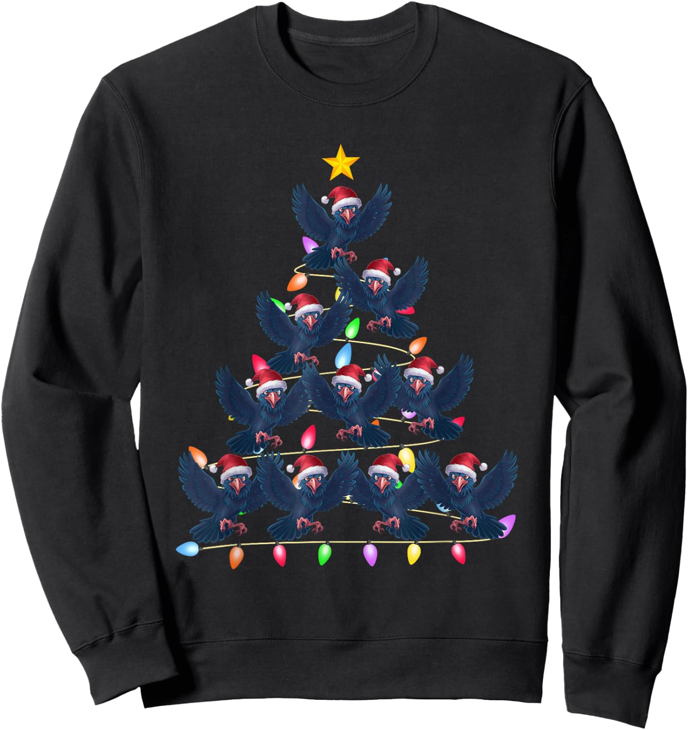 Christmas Tree Lights Men Women Santa Raven Xmas PJs Sweatshirt - Sweatshirt | Black