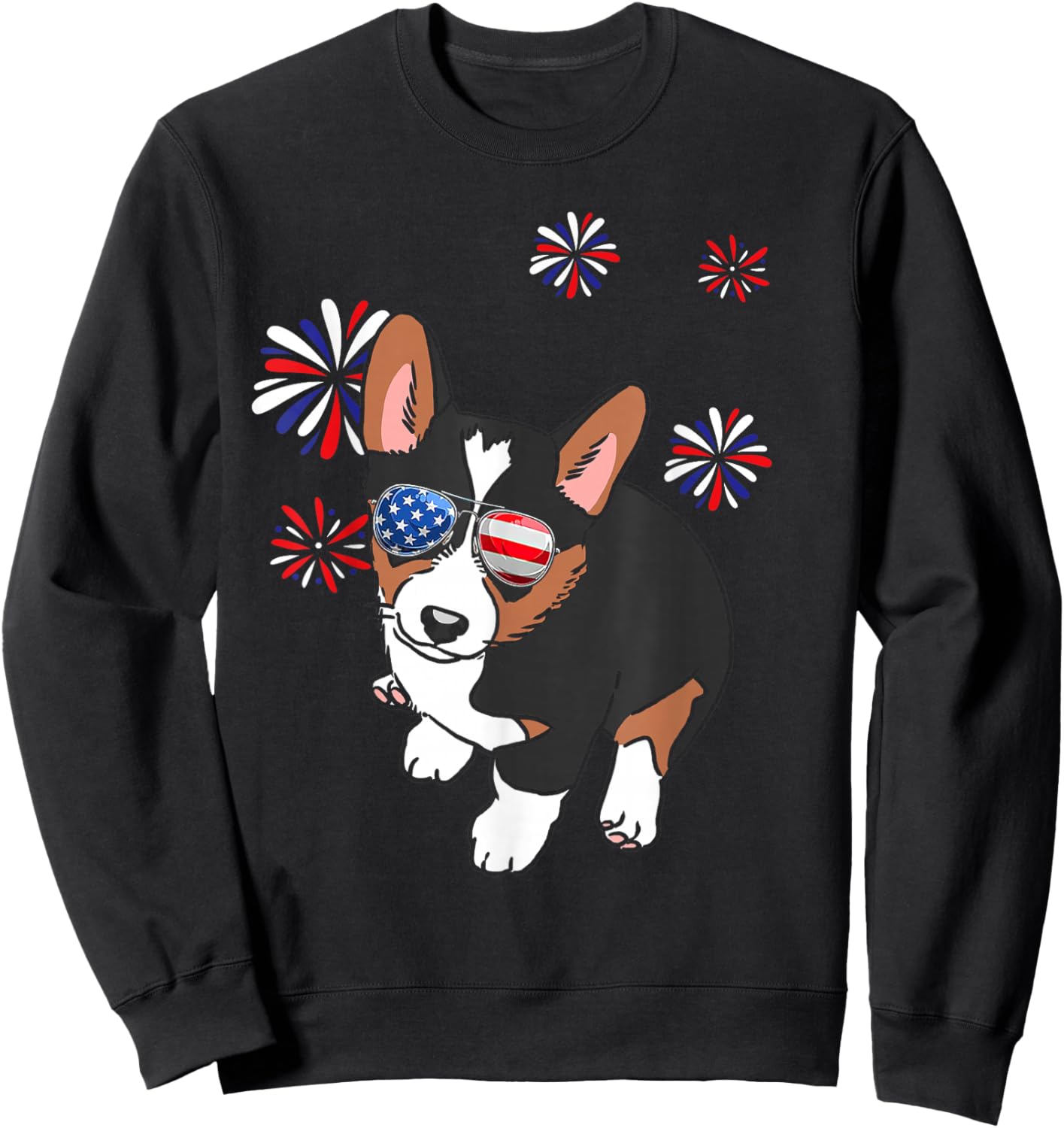 Patriotic Tricolor Corgi USA Flag 4th of July Dog Lover Sweatshirt - Sweatshirt | Black