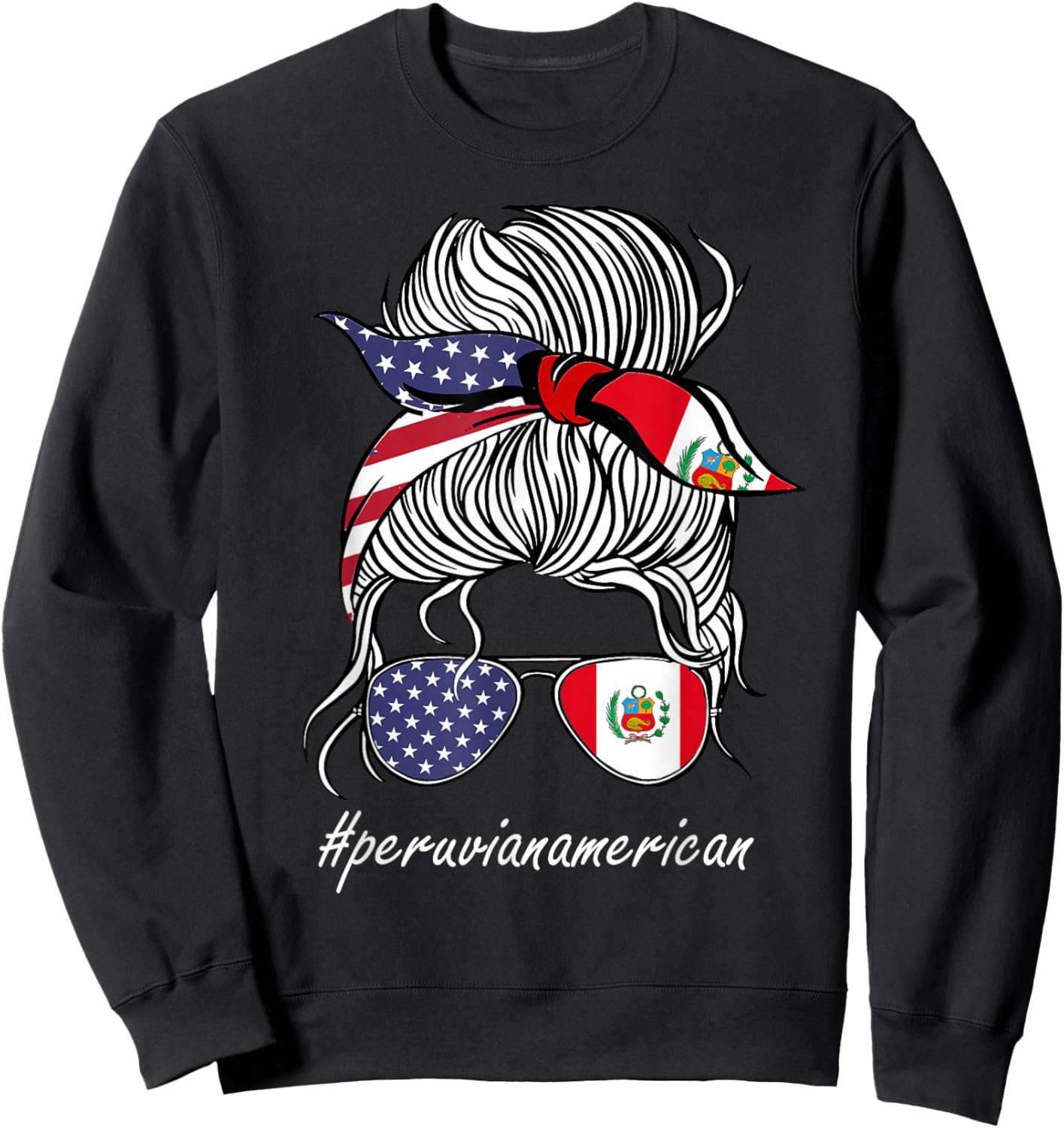 Peru Heritage American Grown Women Girl Peru Flag Sweatshirt - Sweatshirt | Black