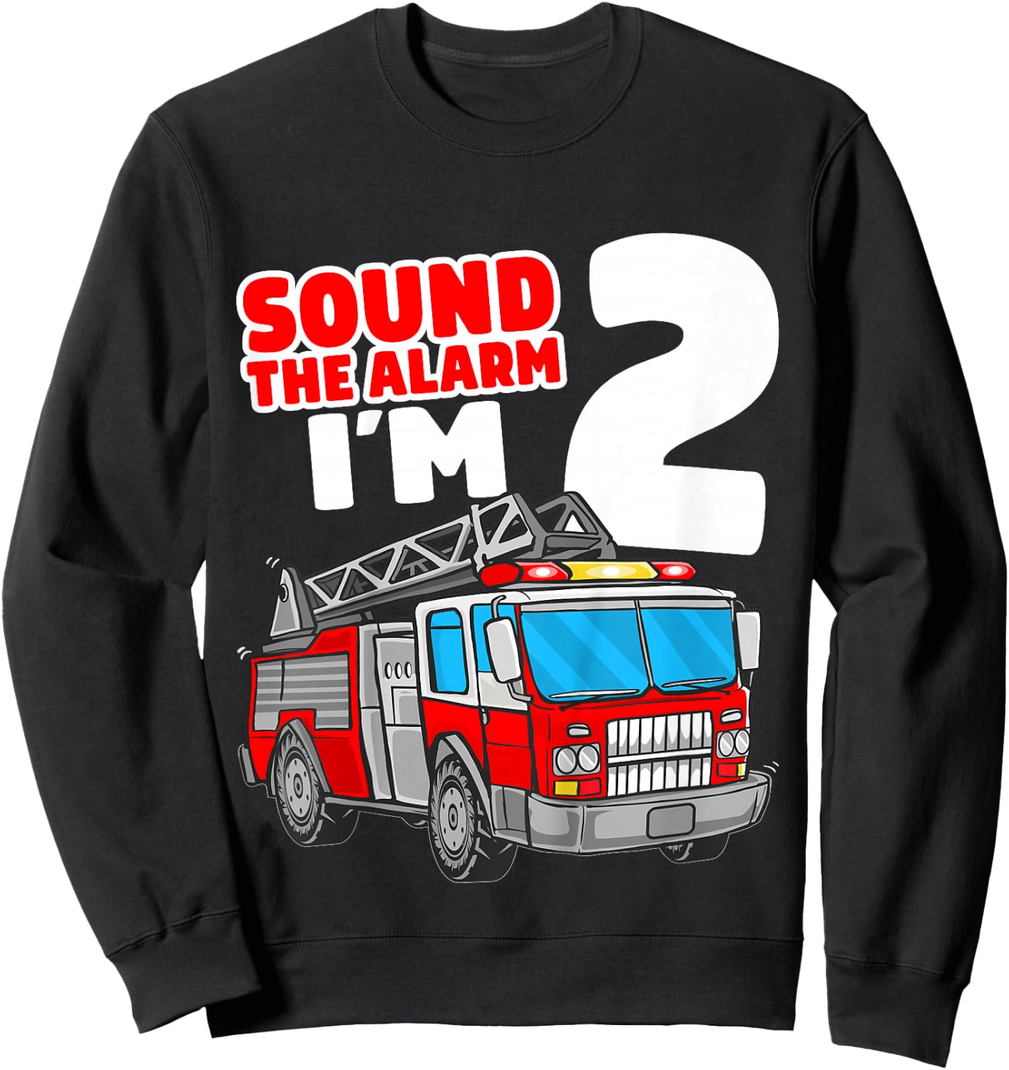 Kids Fire Truck 2 Year Old Firefighter 2nd Birthday Boy Toddler Sweatshirt - Sweatshirt | Black