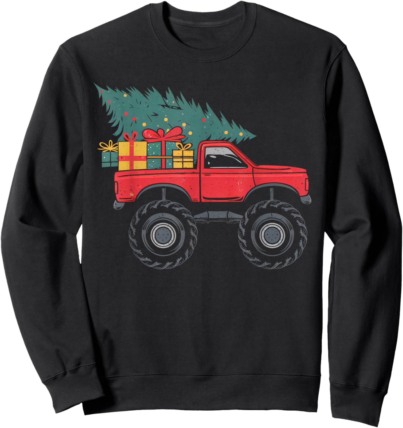 Boys Monster Truck Christmas Tree Xmas Squad Kids Toddler Sweatshirt - Sweatshirt | Black