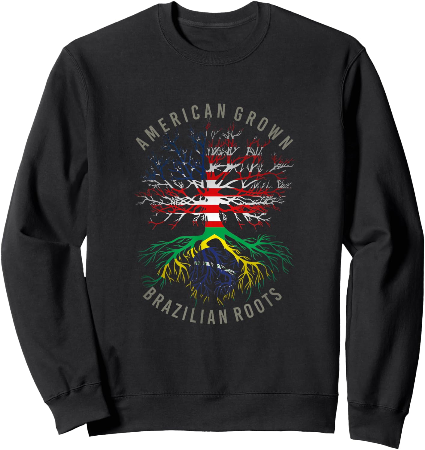American Grown Brazilian Roots USA Brazil Flag Heritage Tree Sweatshirt - Sweatshirt | Black