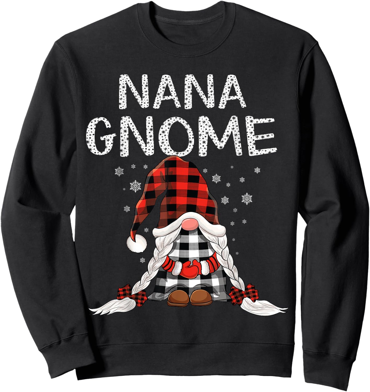 Cute nana Gnomes check red Plaid pattern Christmas Gnome Sweatshirt - Sweatshirt | Black