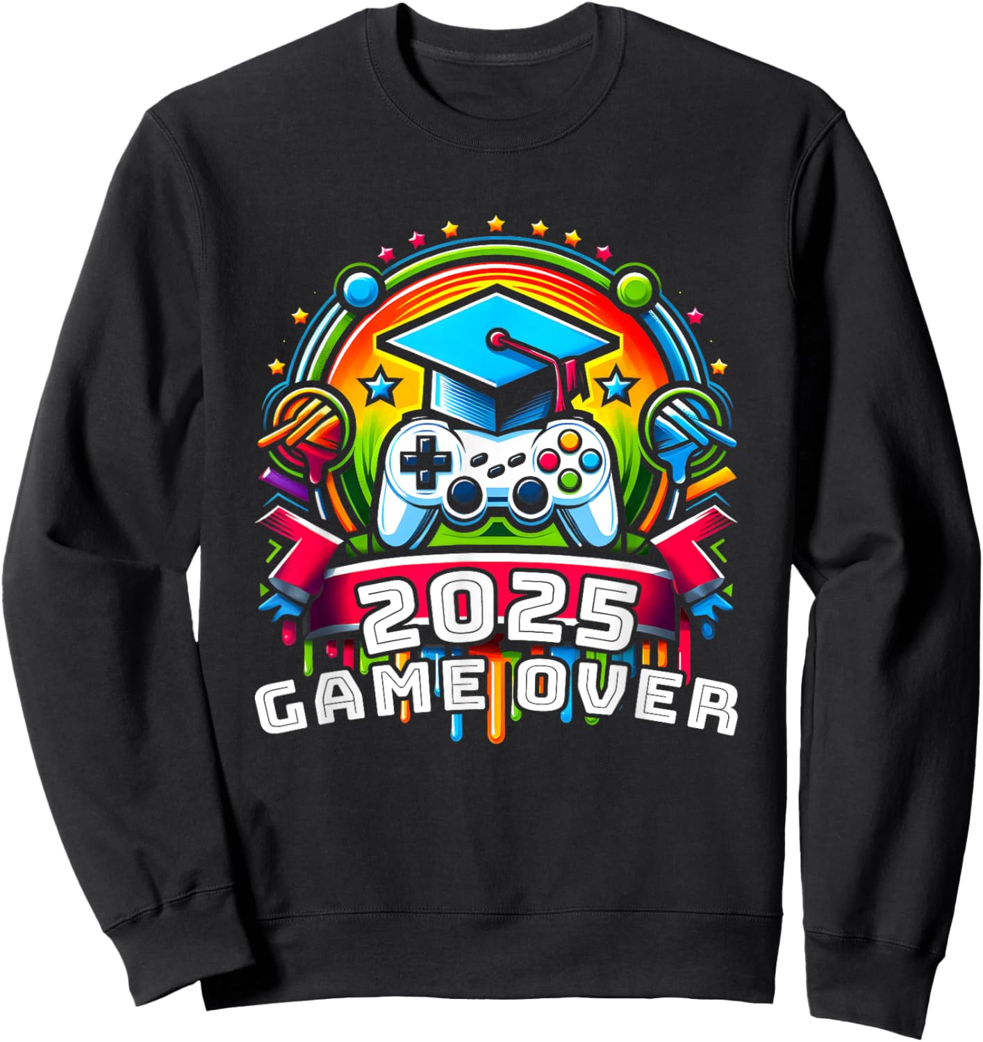 Game Over Class Of 2025 Shirt Students Funny 2025 Graduation Sweatshirt - Sweatshirt | Black