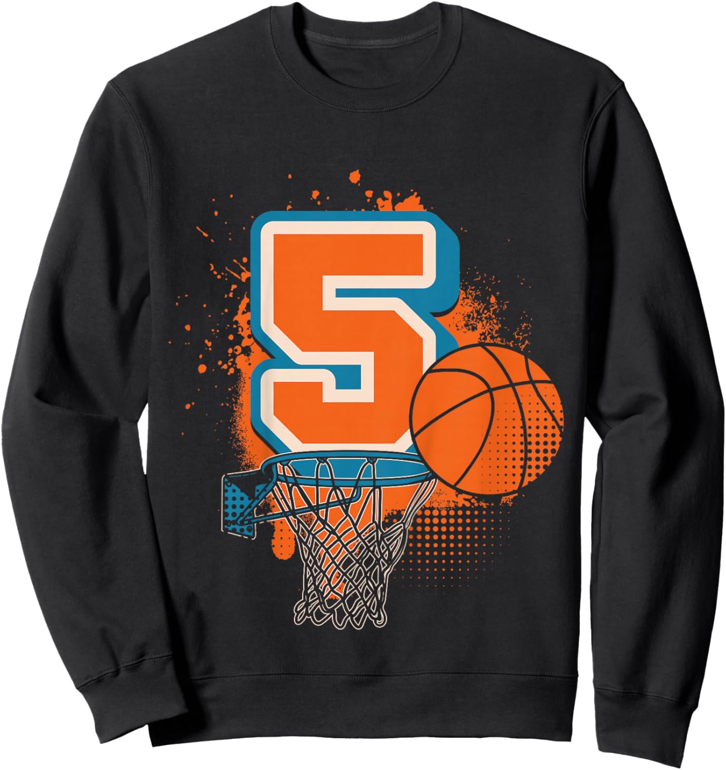 Kids 5th Birthday Boy Basketball Player Basketball 5 Years Old Sweatshirt - Sweatshirt | Black