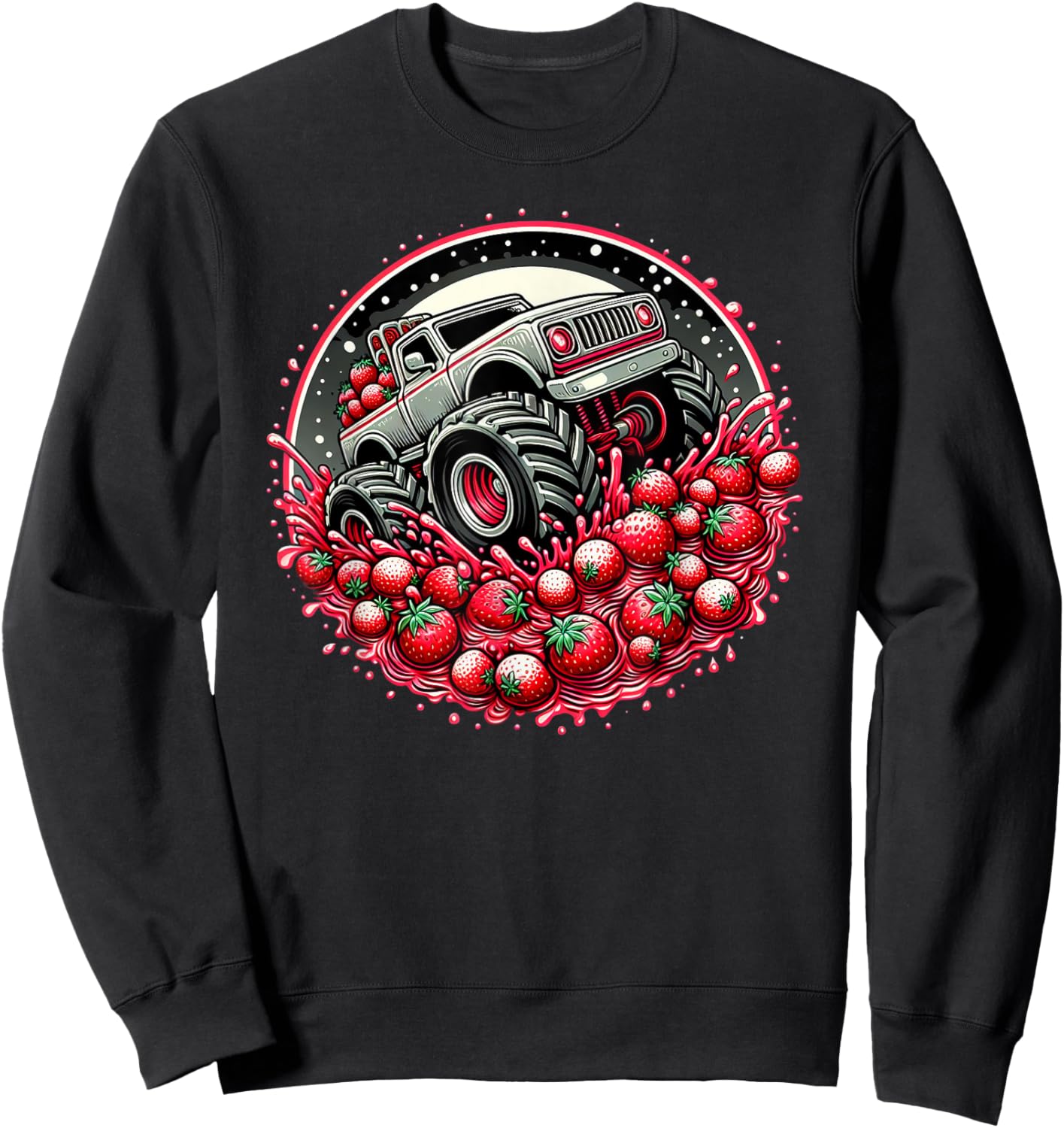 Cute Monster Truck Strawberry Jam Adventure Lover Sweatshirt - Sweatshirt | Black