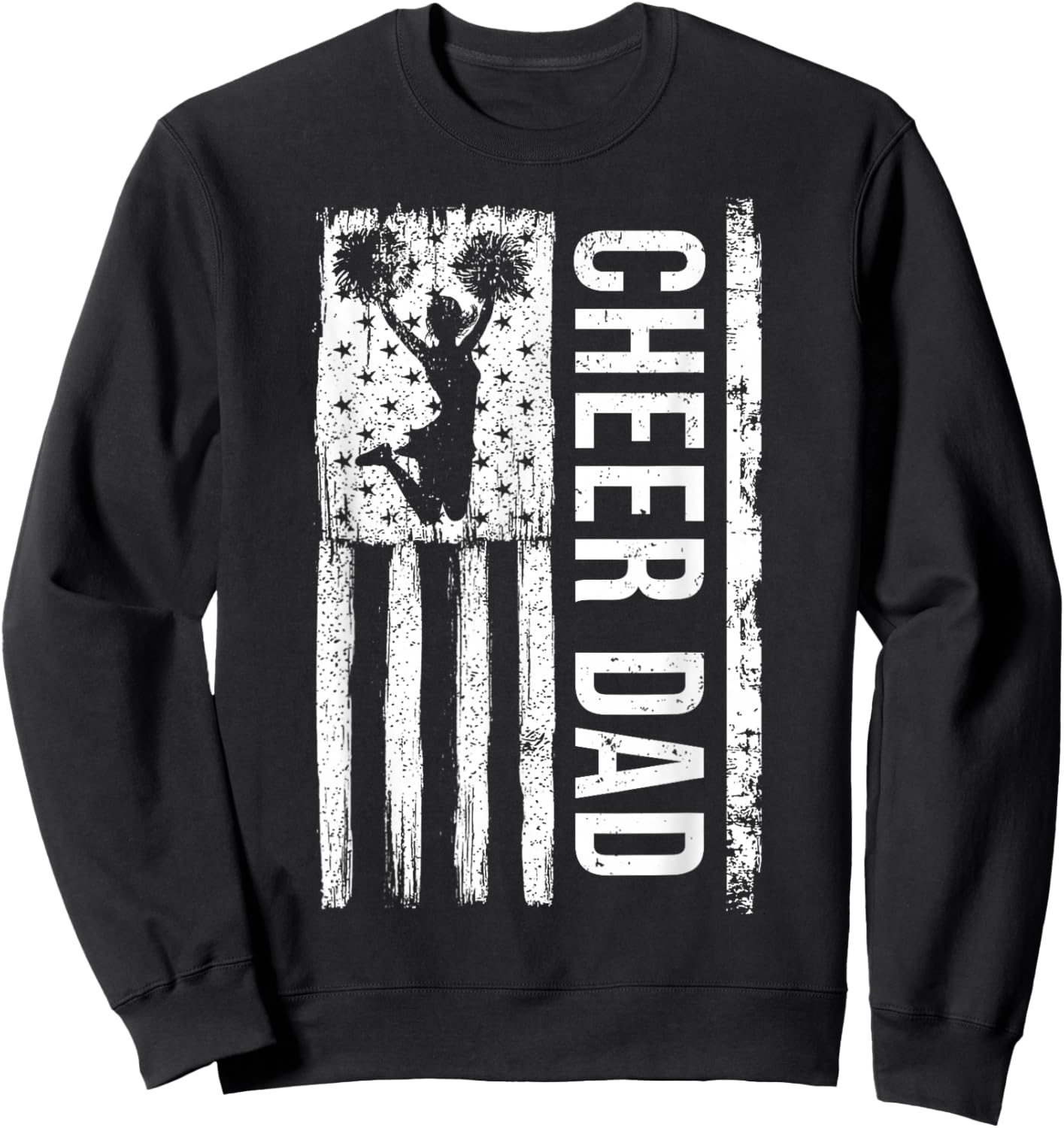 Cheer Dad Cheerleading American Flag Fathers Day Cheerleader Sweatshirt - Sweatshirt | Black