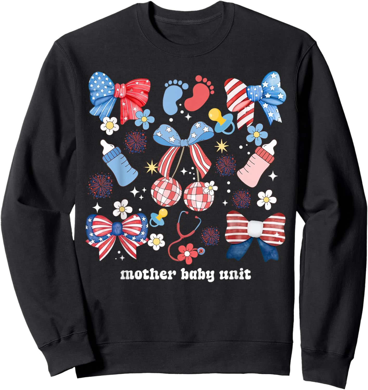 Mother Baby Nurse 4th Of July Postpartum Nursing Coquette Women Men Sweatshirt - Sweatshirt | Black