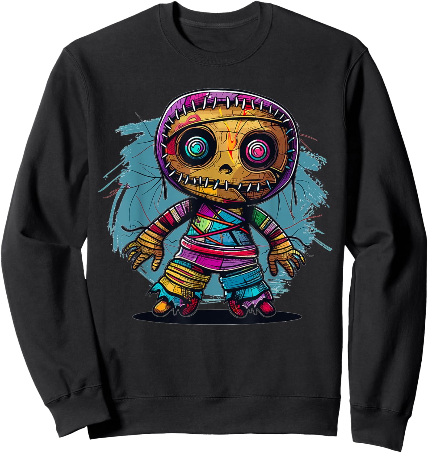 Cartoon Voodoo Doll Art I Kids Voodoo Doll Colorful Voodoo Doll Sweatshirt - Sweatshirt | Black