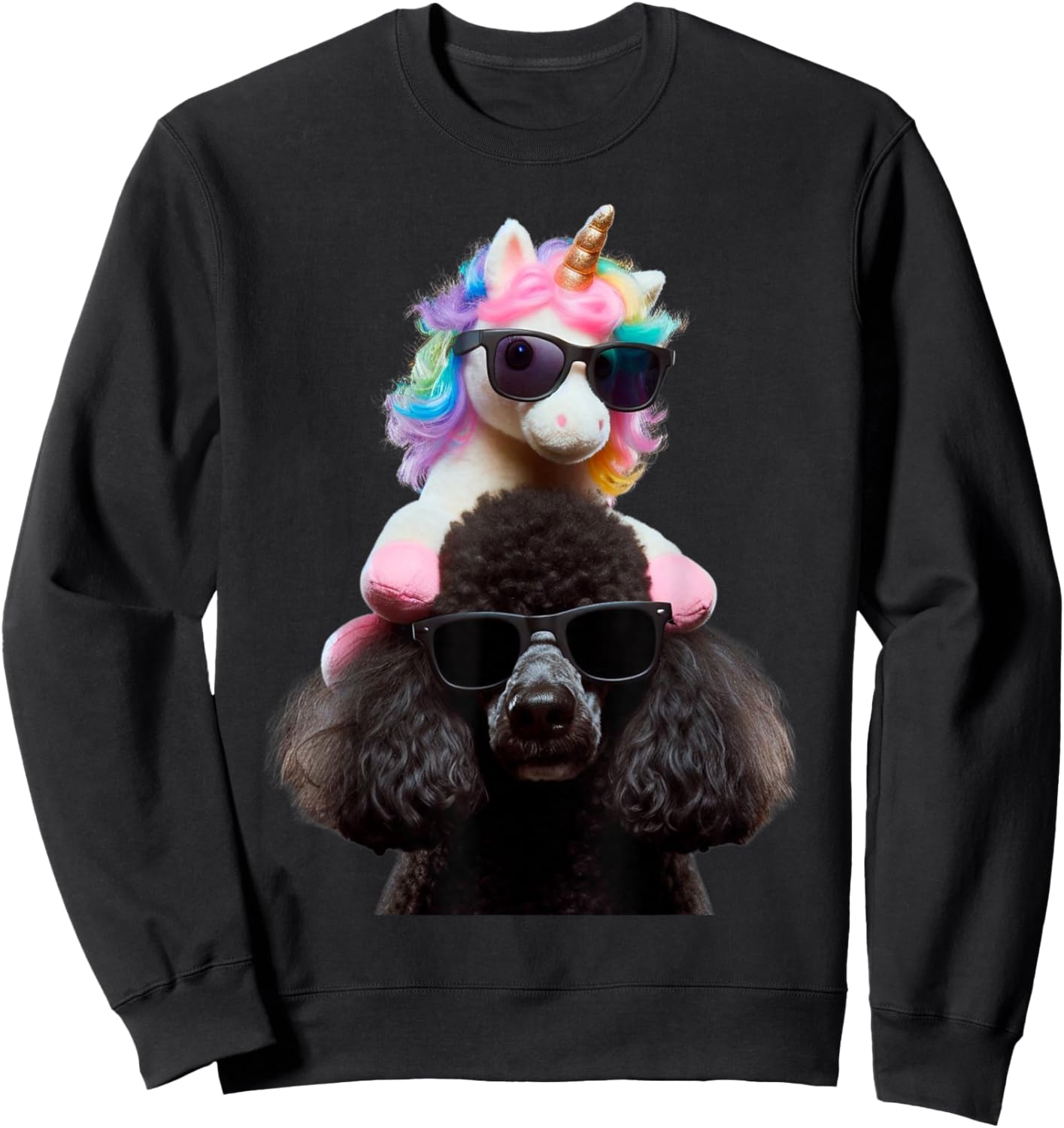 Unicorn Riding Poodle Boys Girls Women Kids Teens Rainbow Sweatshirt - Sweatshirt | Black