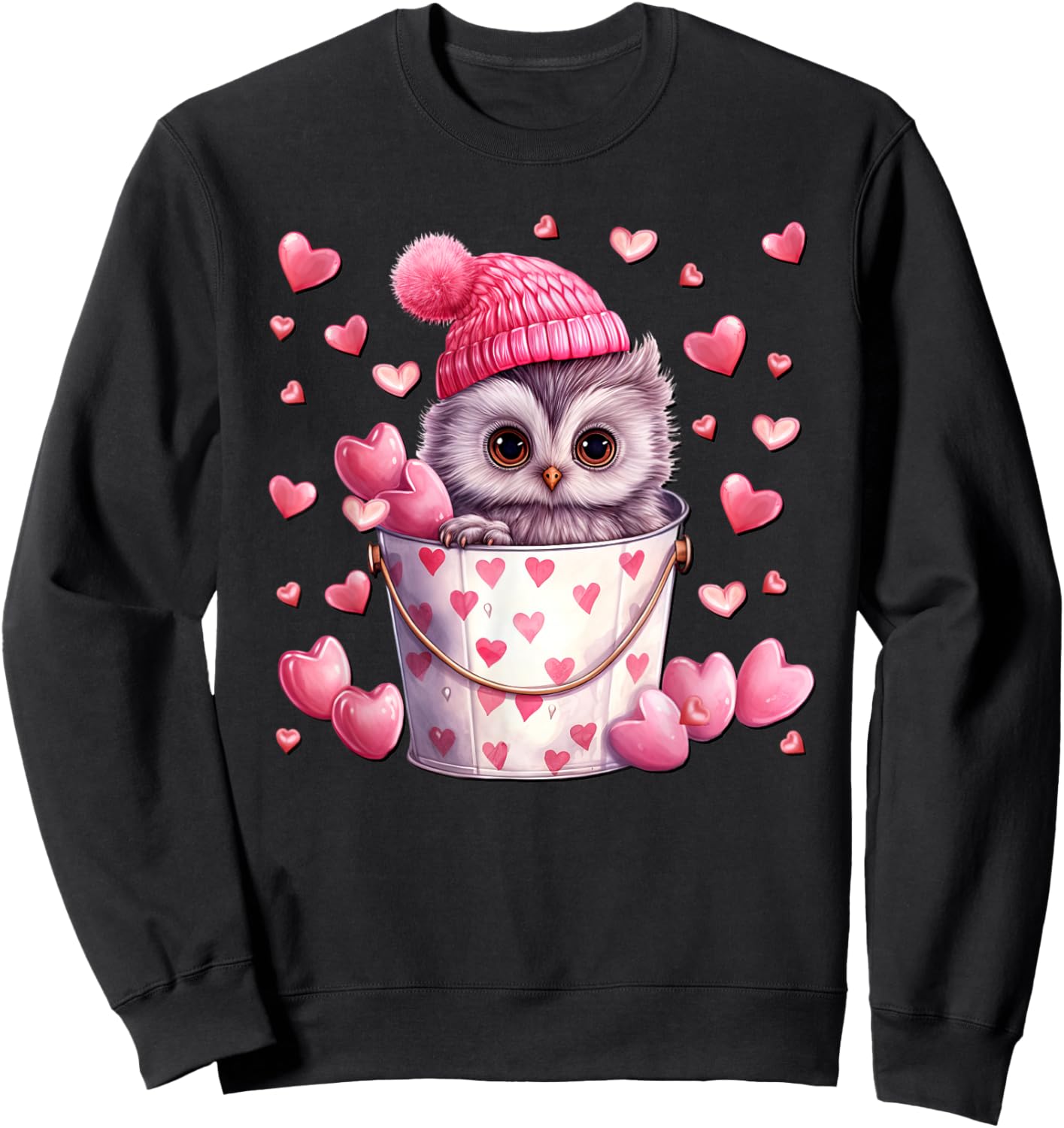 Cute Owl Love Graphic And Valentine Animal Lovers Sweatshirt - Sweatshirt | Black