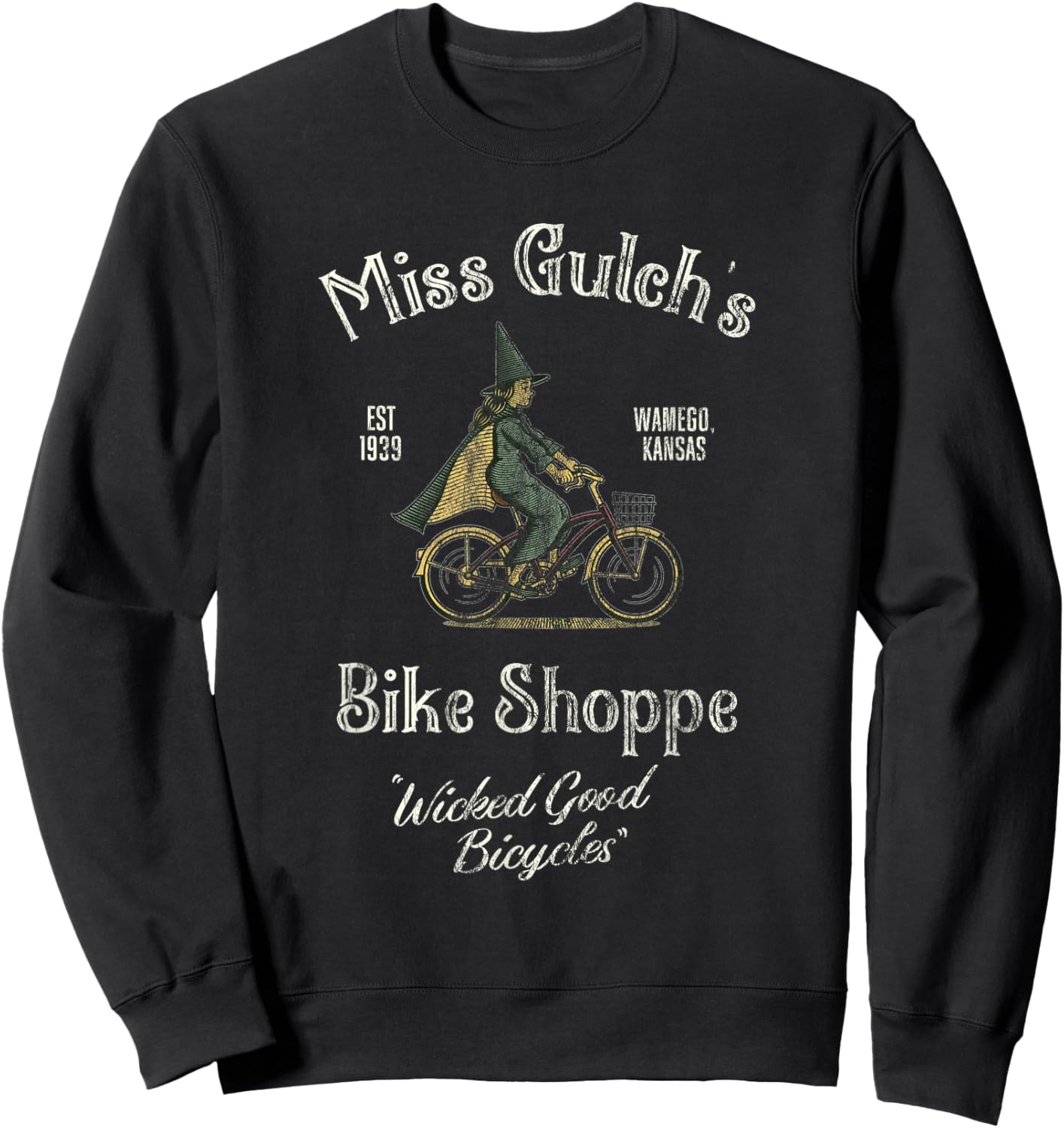 Miss Gulch's Bike Shop, Distressed Funny Halloween Sweatshirt - Sweatshirt | Black