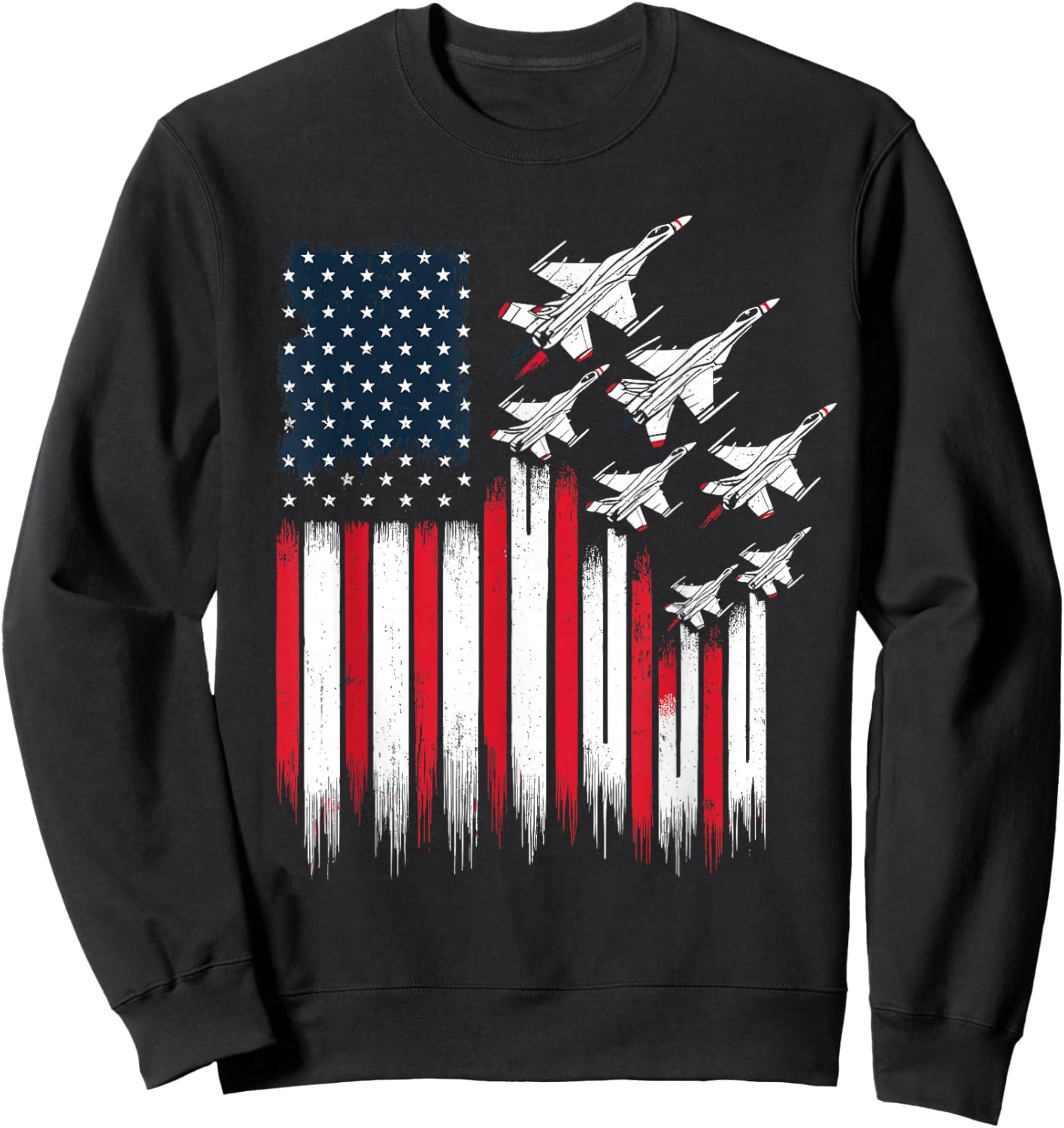 Patriotic Fighter Jets USA Flag 4th of July Jets Lover Sweatshirt - Sweatshirt | Black