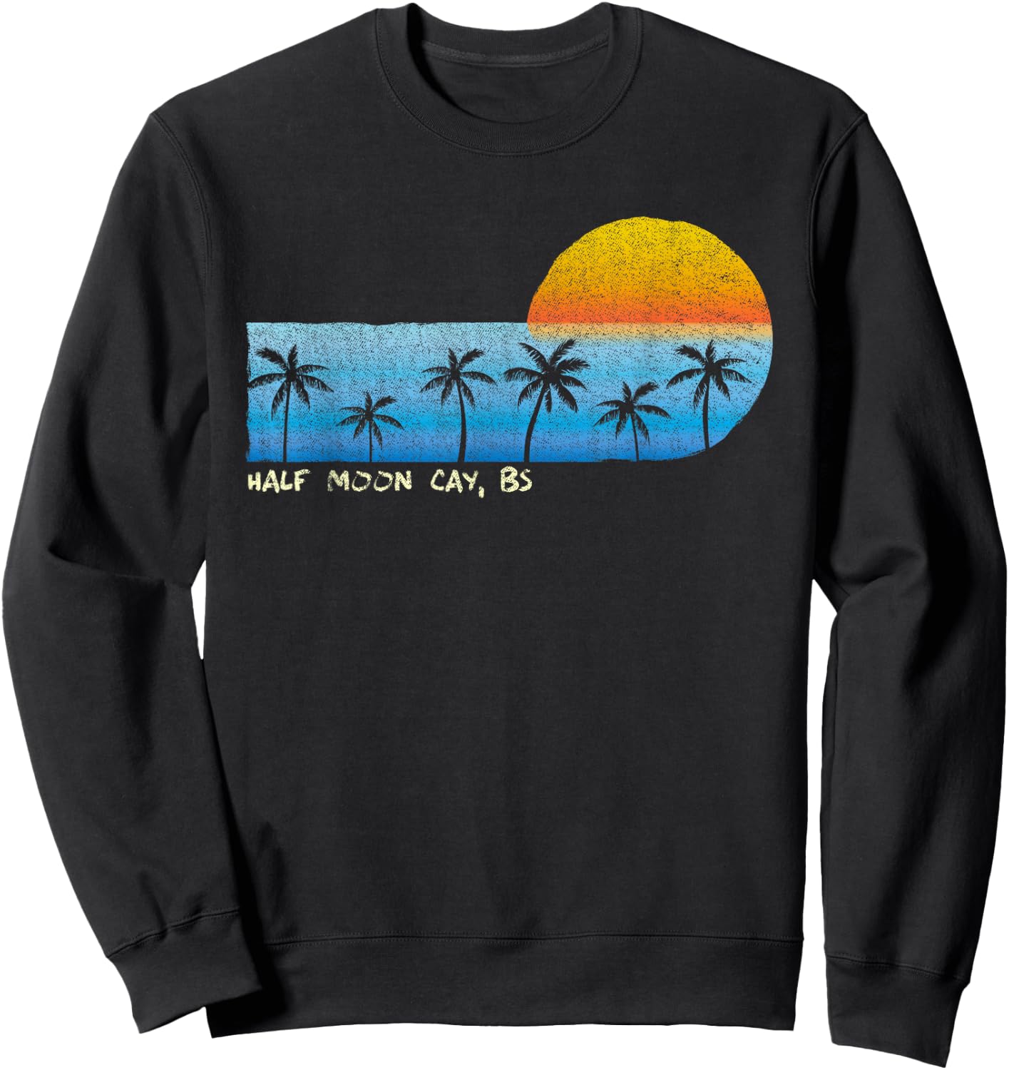 Vintage Half Moon Cay, BS Palm Trees & Sunset Beach Sweatshirt - Sweatshirt | Black