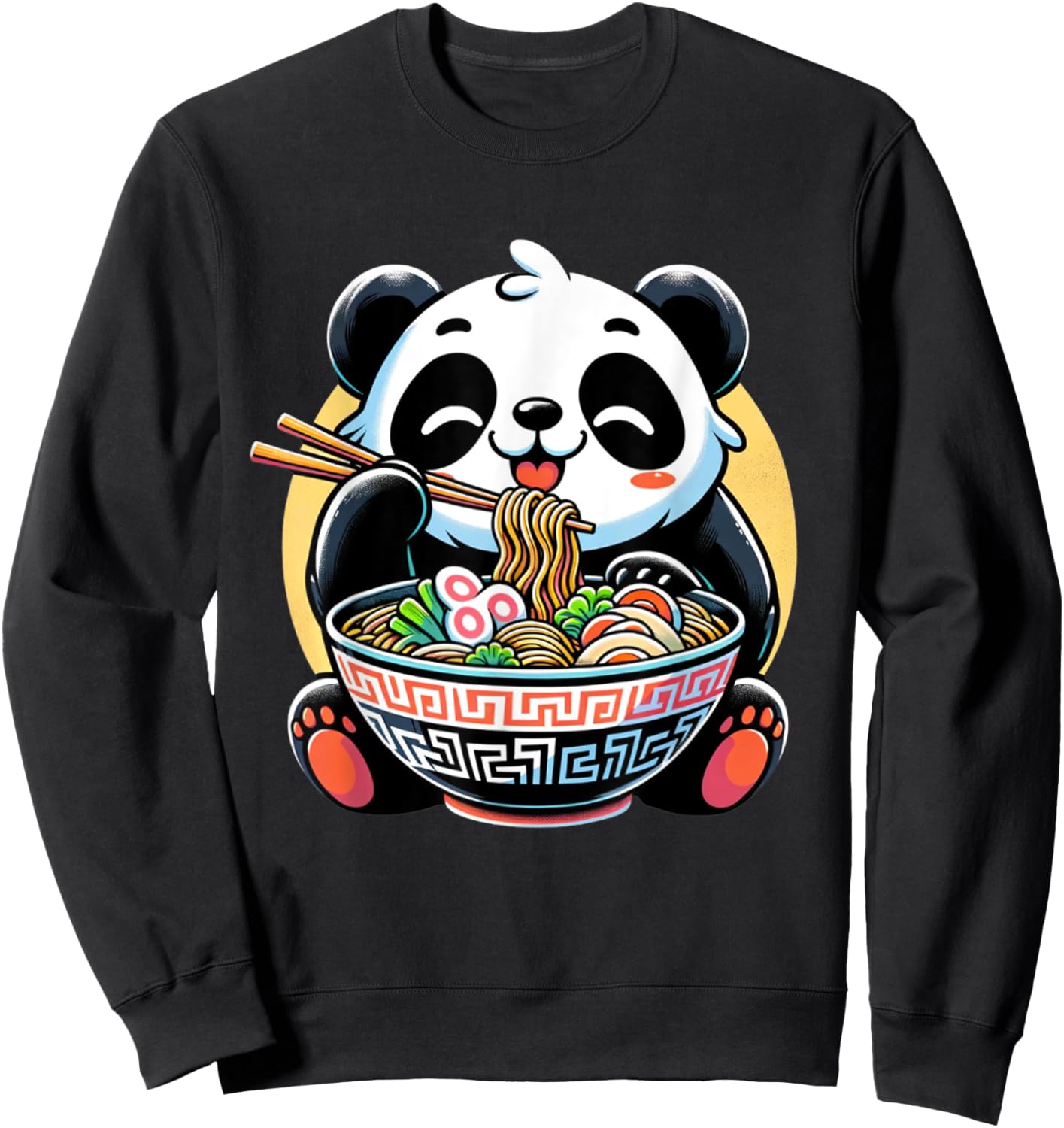 Panda Bear Eating Ramen Noodles Anime Japanese Kawaii Sweatshirt - Sweatshirt | Black