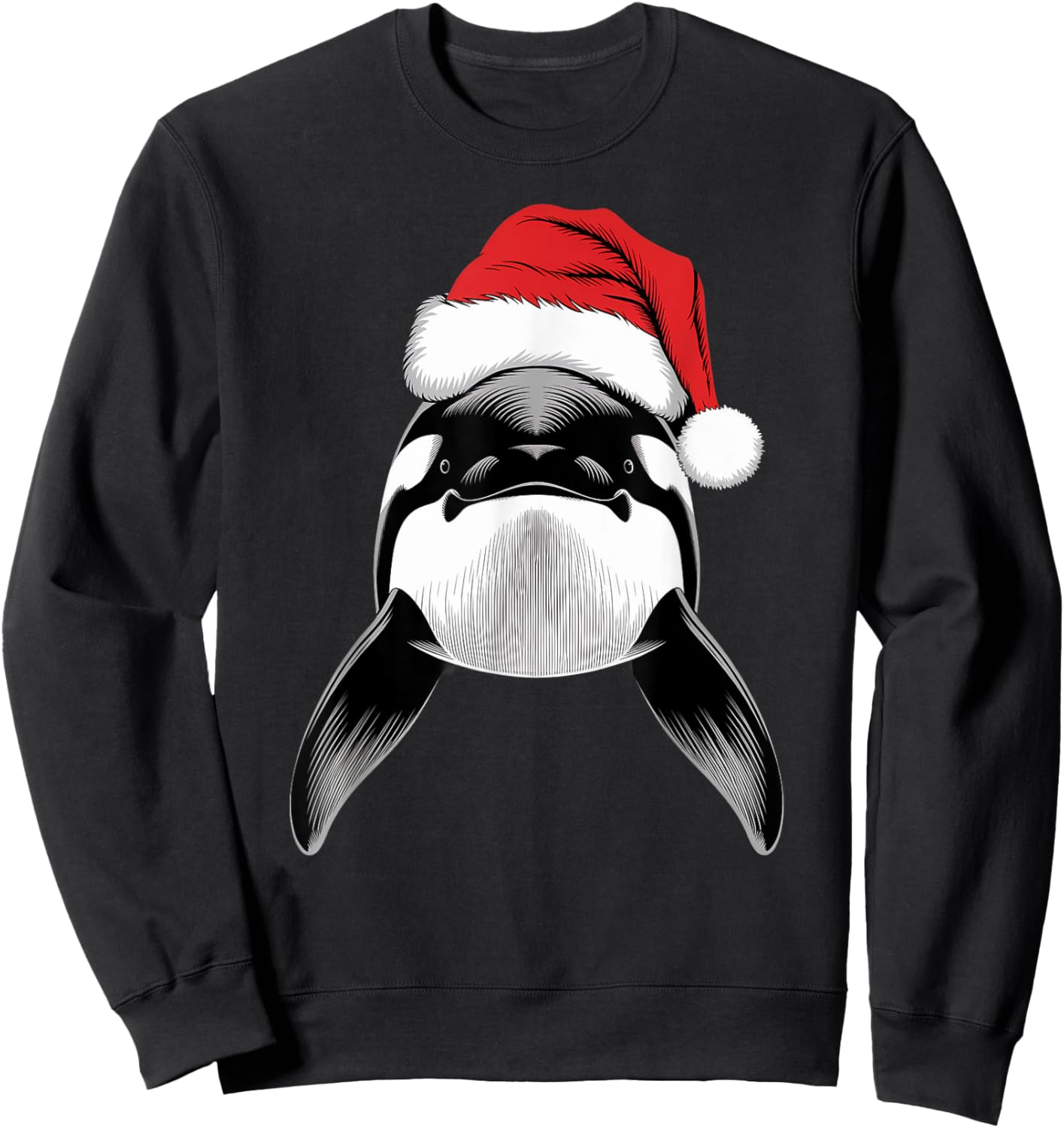 Joyful Orca Santa on Orca Christmas Sweatshirt - Sweatshirt | Black