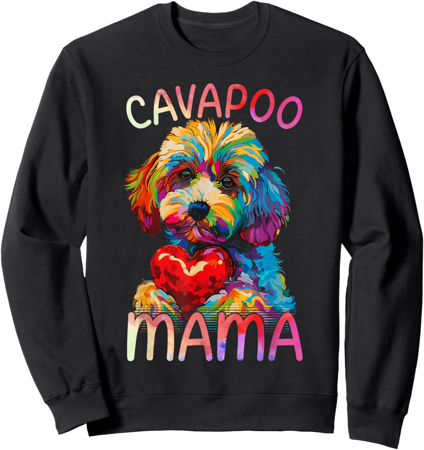 Cavapoo Lover Mama Heart Pop Art Cavapoo Mom Sweatshirt - Sweatshirt | Black