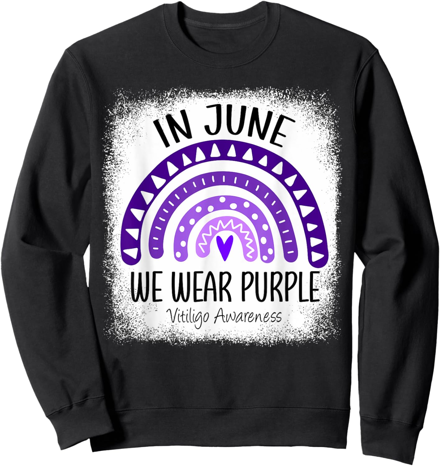 Rainbow In June We Wear Purple Vitiligo Awareness Ribbon Sweatshirt - Sweatshirt | Black