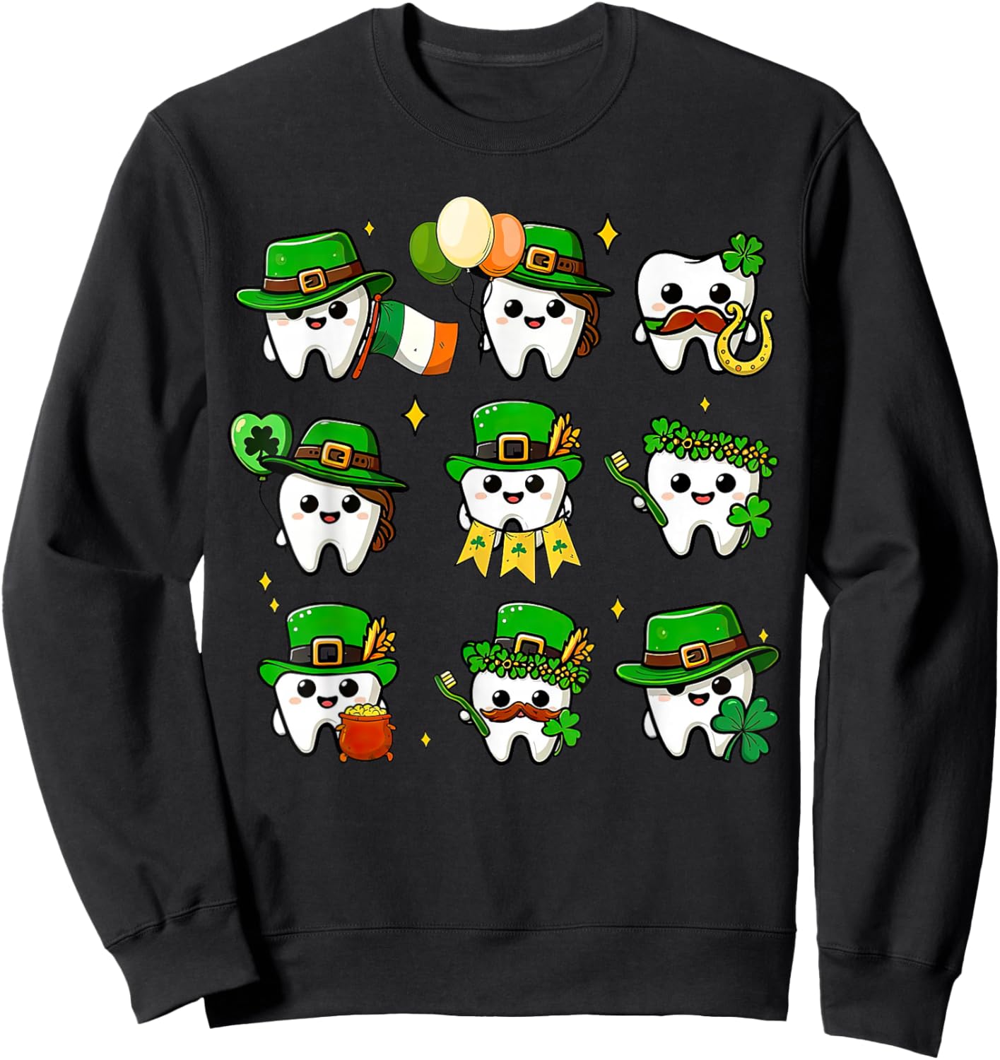 Dental Teeth St Patrick's Day Irish Dentist Shamrock Sweatshirt - Sweatshirt | Black