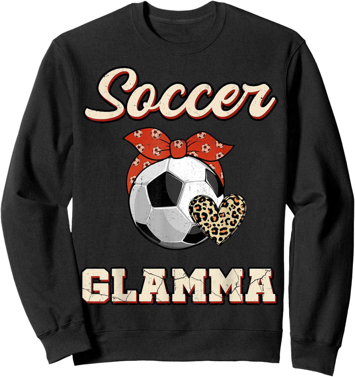 Soccer Glamma Bandana Leopard Heart Fans Mother's Day Sweatshirt - Sweatshirt | Black