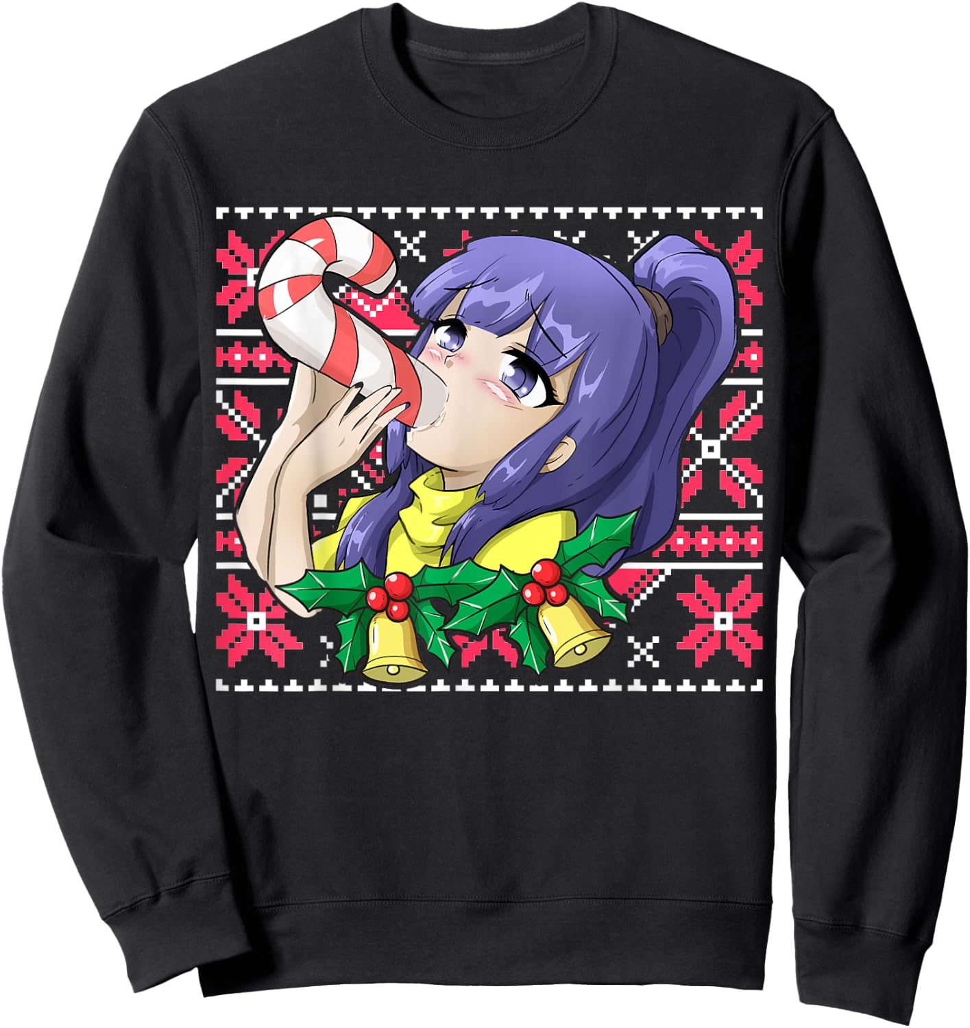 Ugly Christmas Otaku Ahegao Christmas Ecchi Etchi Hentai Sweatshirt - Sweatshirt | Black