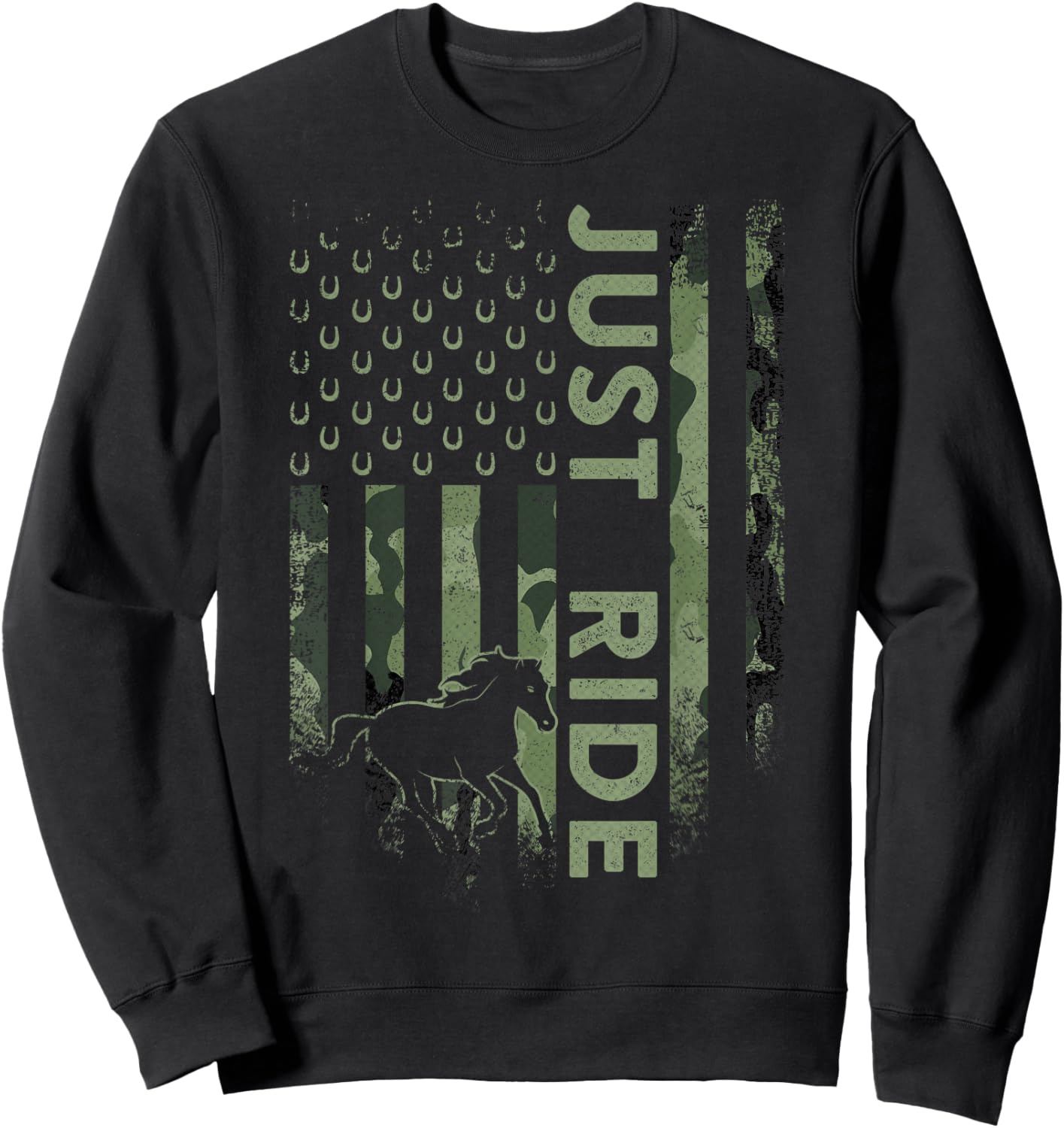 Vintage USA Camouflage Just Ride Horse, Horseback Riding Sweatshirt - Sweatshirt | Black
