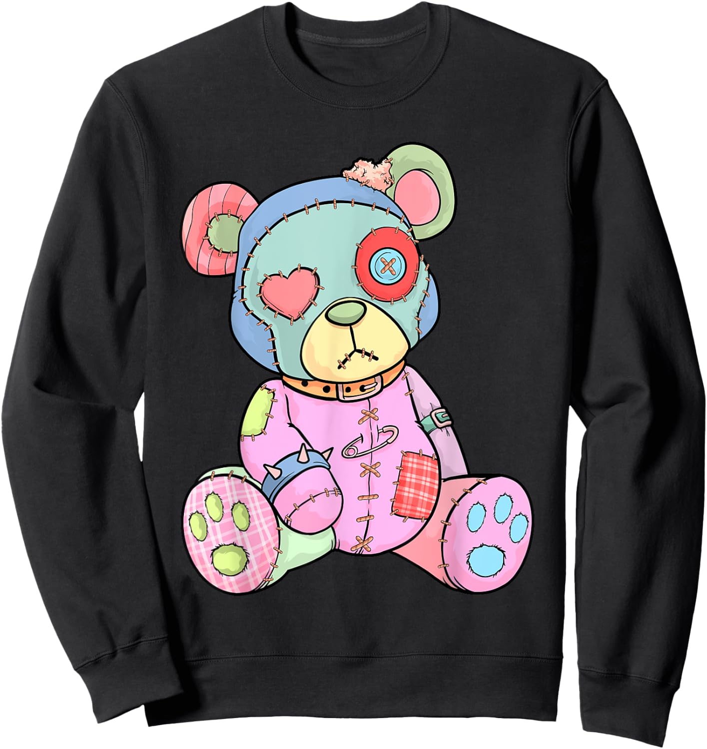 Pastel Goth Teddy Bear Japanese Anime Kawaii Menhera Small Sweatshirt - Sweatshirt | Black