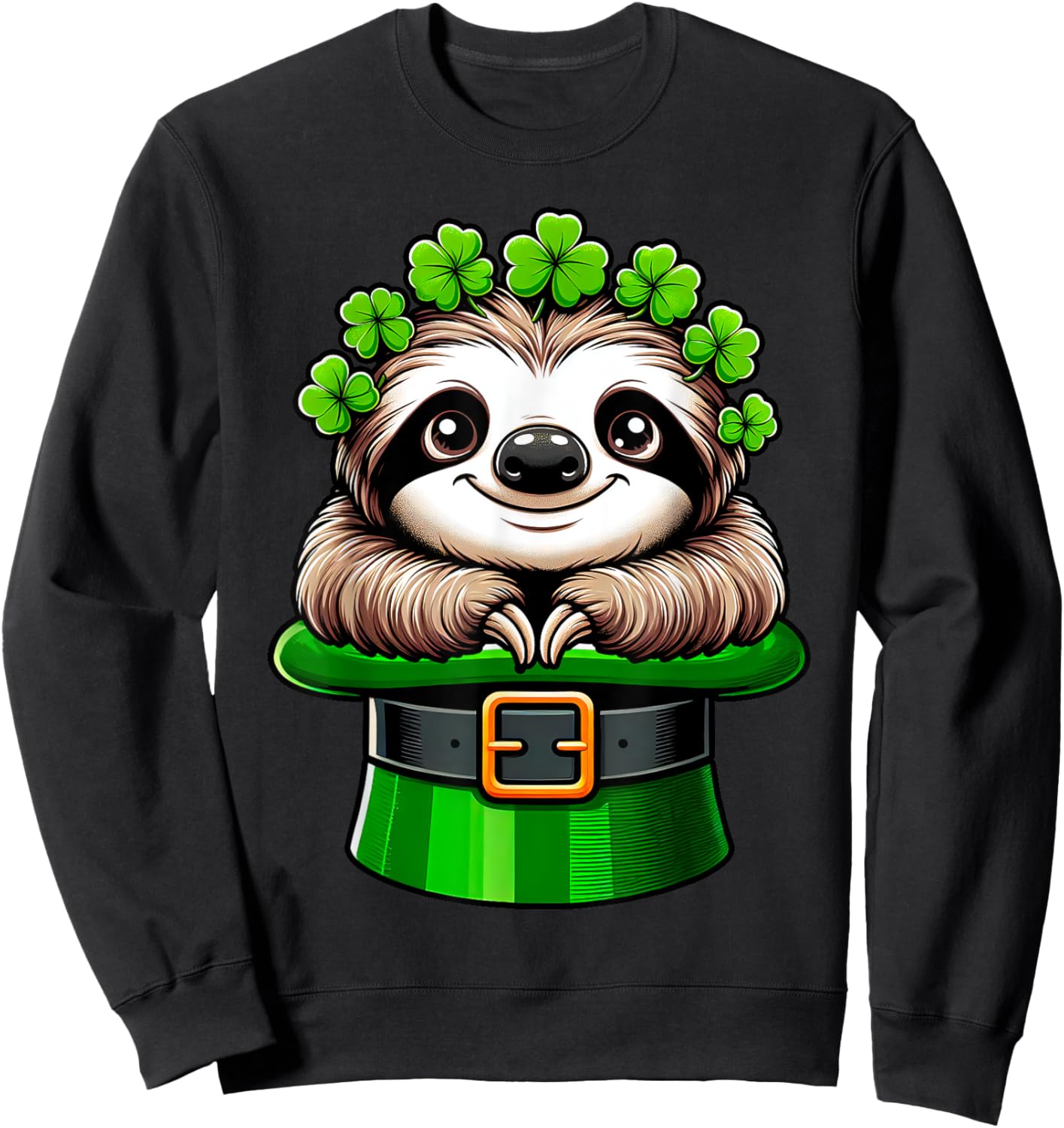 Sloth St Patricks Day Leprechaun Shamrock Irish Sloth Lover Sweatshirt - Sweatshirt | Black
