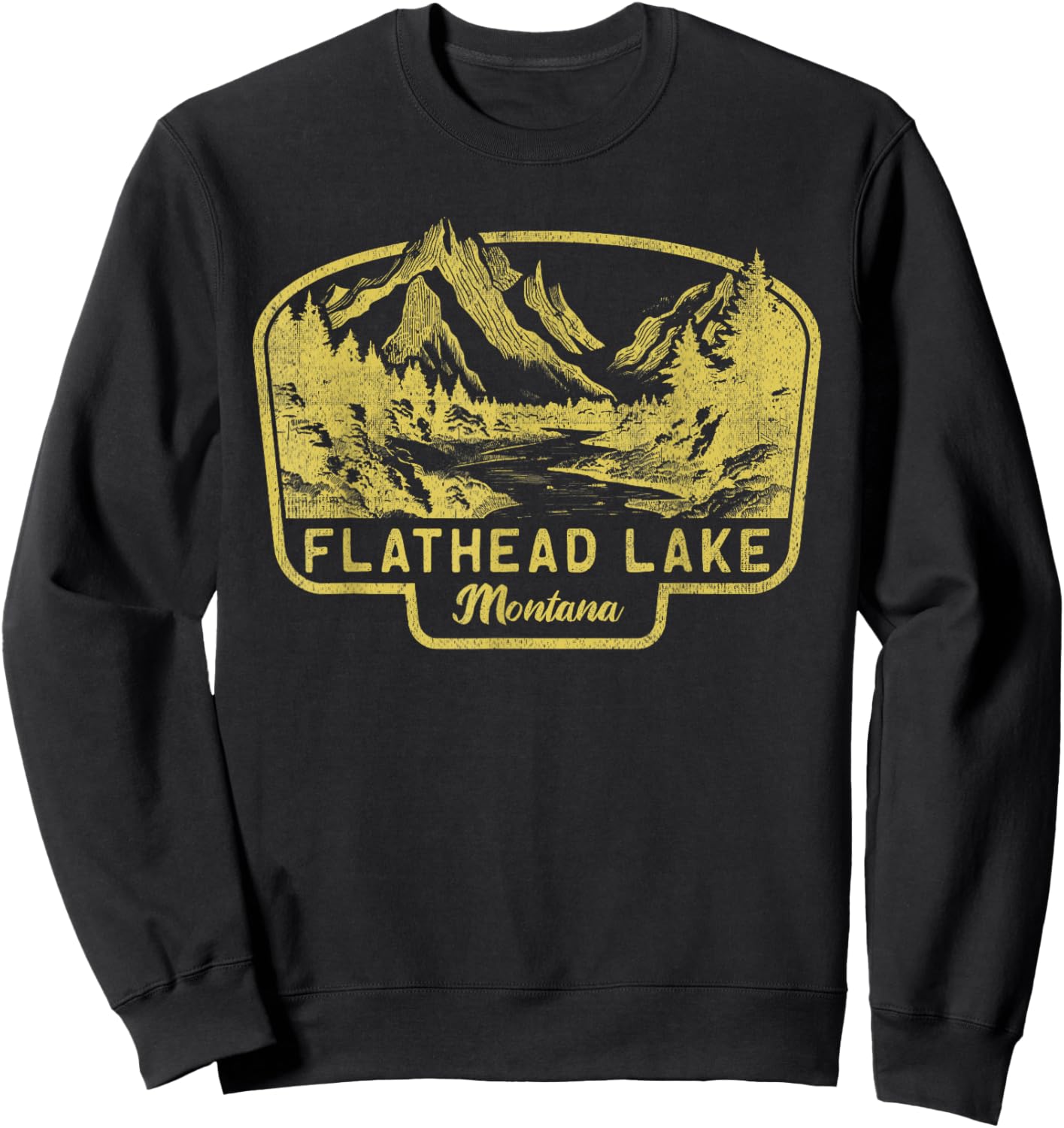 Flathead Lake Mountains Montana Hiking Outdoors Vintage Sweatshirt - Sweatshirt | Black