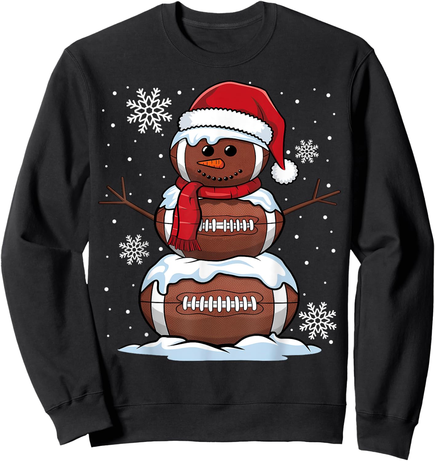 Merry Christmas Football Snowman Holiday Sports Xmas Pajamas Sweatshirt - Sweatshirt | Black