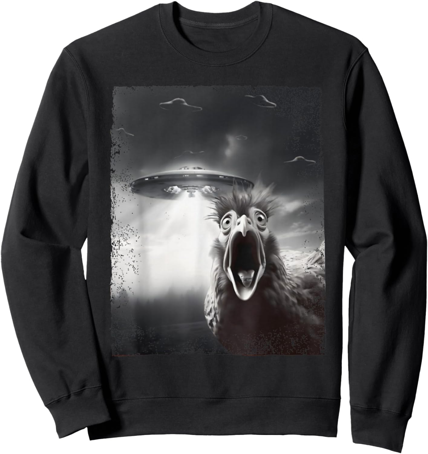 Funny Alien UFO Chicken Selfie with UFOs Weird Sweatshirt - Sweatshirt | Black