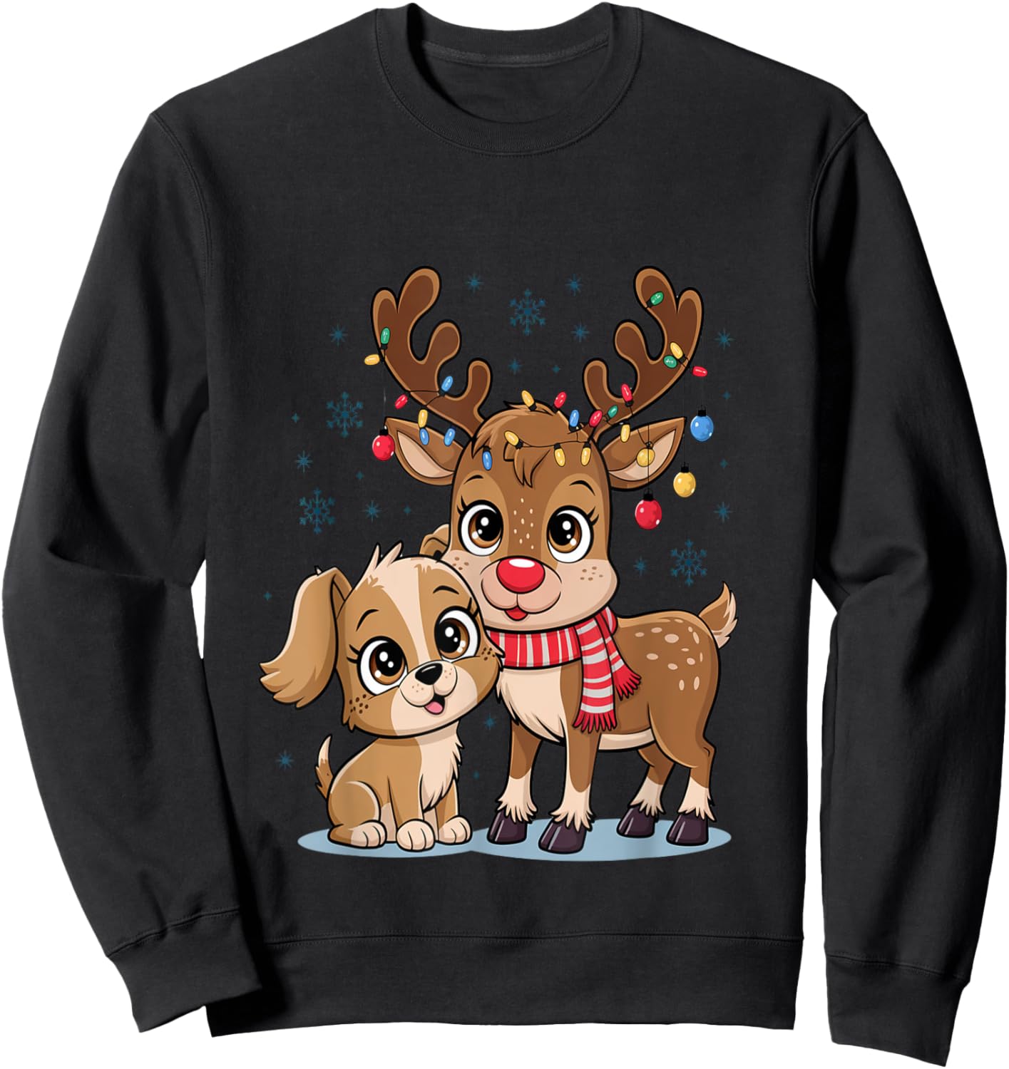 Adorable Puppy & Baby Reindeer Cute Christmas Sweatshirt - Sweatshirt | Black