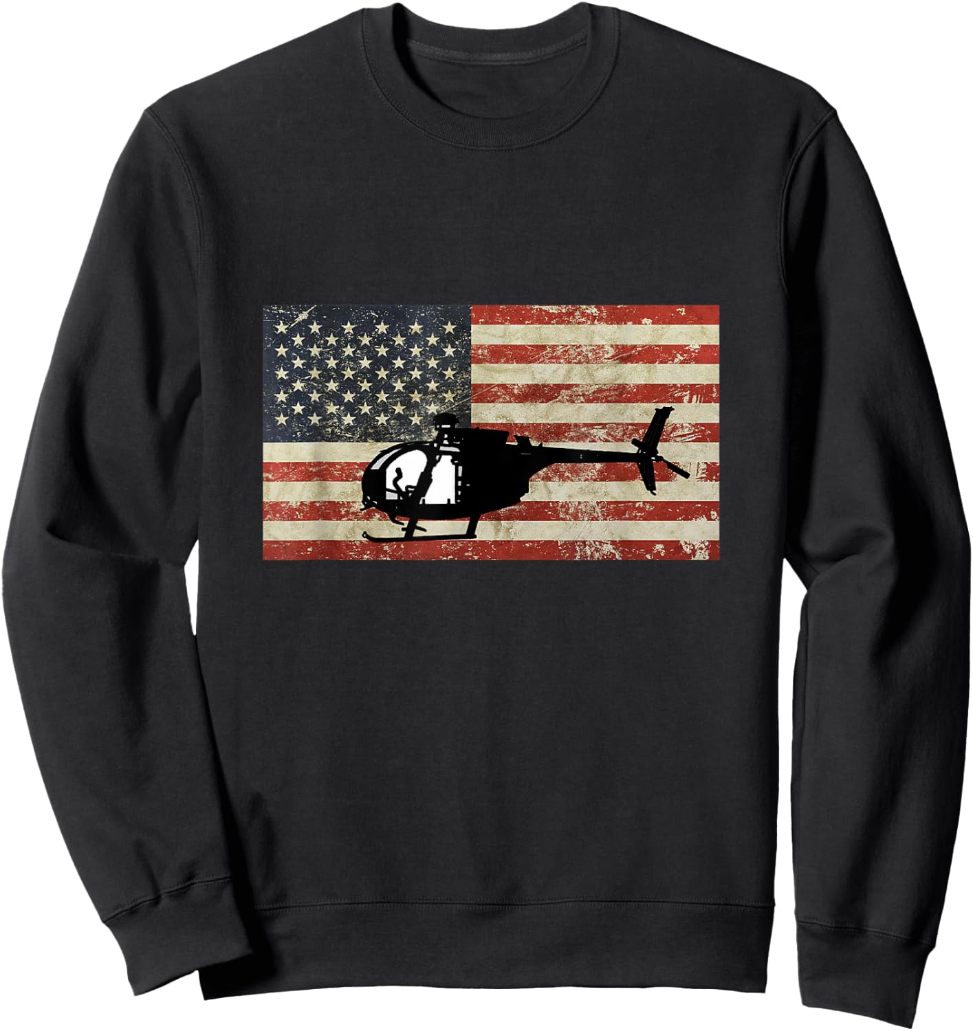 American USA Flag Little Bird Helicopter Pilot Army Military Women Kids Men Sweatshirt - Sweatshirt | Black