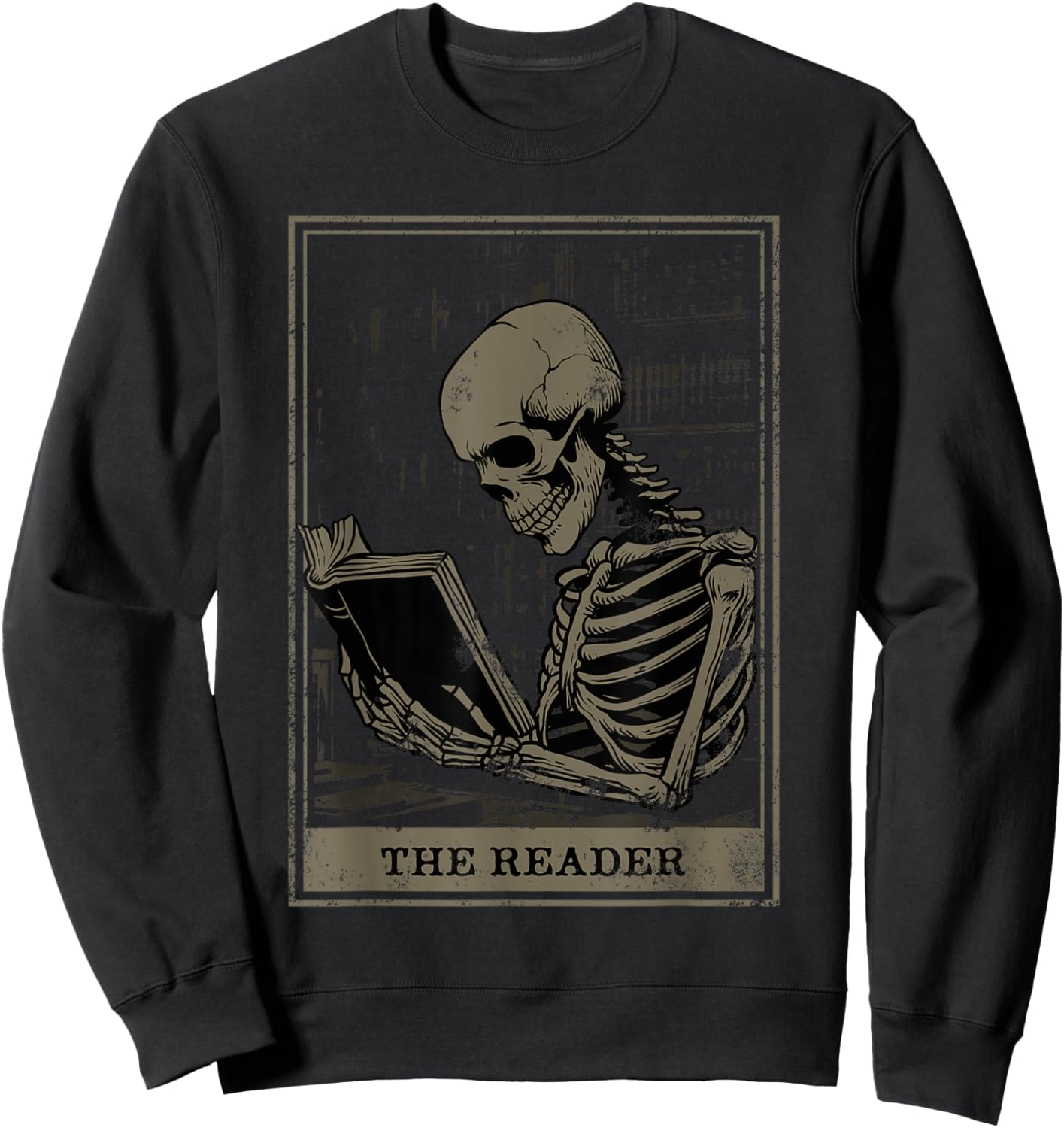 Tarot Card Shirt The Reader Tarot Skeleton Reading Book Sweatshirt - Sweatshirt | Black