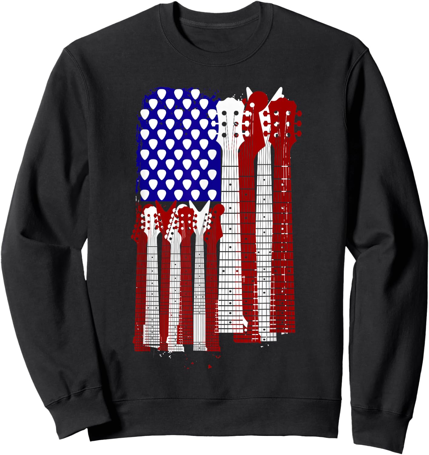USA Flag Guitar and Plectrum Rock Concert Design | -Adults, Kids | Black, Small Sweatshirt - Sweatshirt | Black