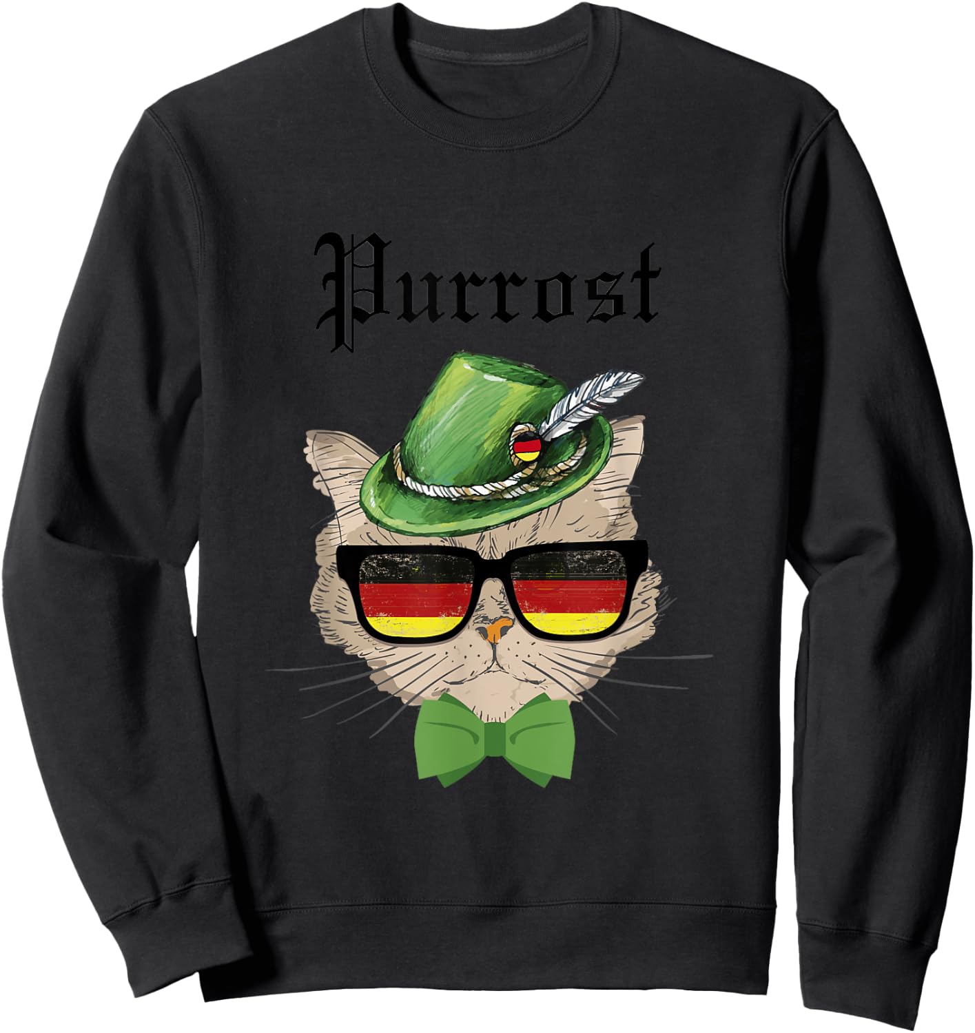 Purrost cat Bavarian Alpine Hat Funny German Oktoberfest Sweatshirt - Sweatshirt | Black