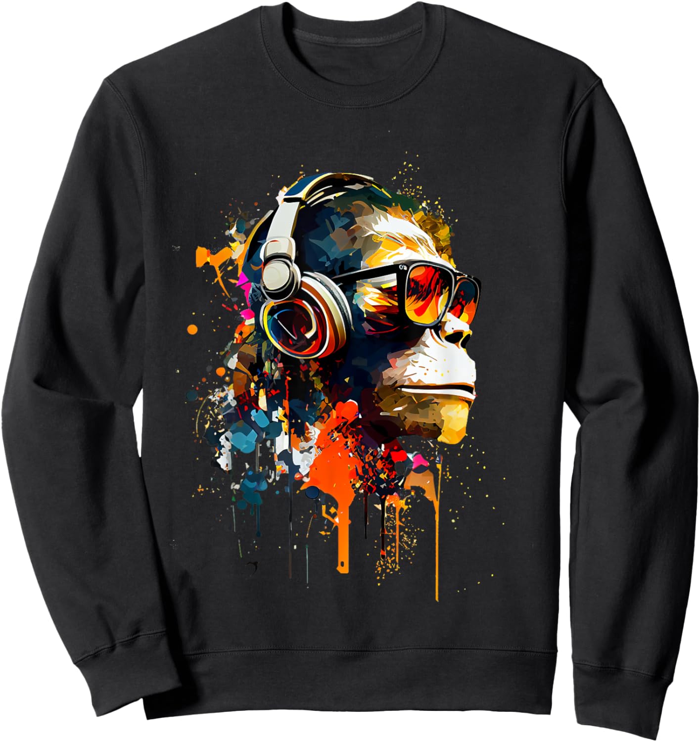 Monkey Safari - Black, Small, , Short Sleeve, Graphic, Modern, Casual, Music Theme Sweatshirt - Sweatshirt | Black