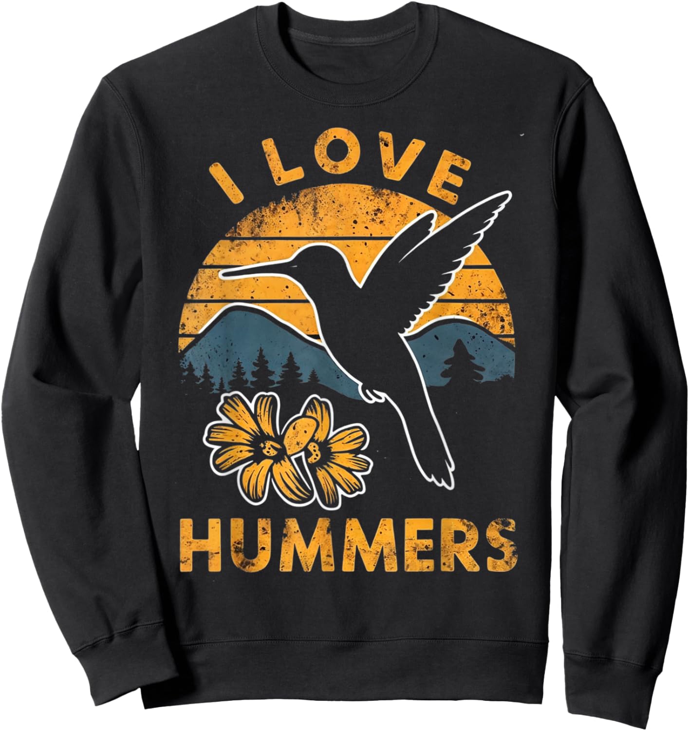 I Love Hummers Hummingbird Vintage Sunset Sweatshirt - Sweatshirt | Black