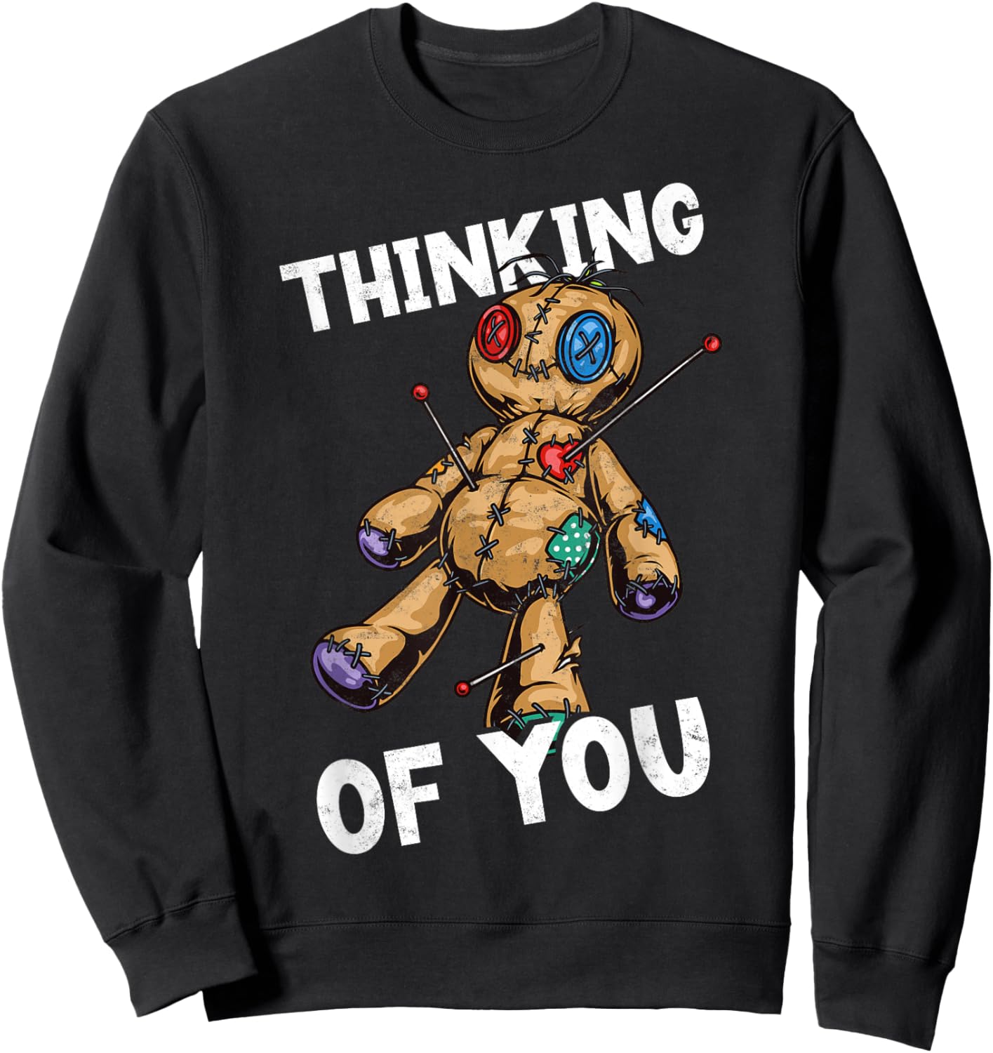 Funny Voodoo Doll Thinking of You Lazy Halloween Costume Sweatshirt - Sweatshirt | Black