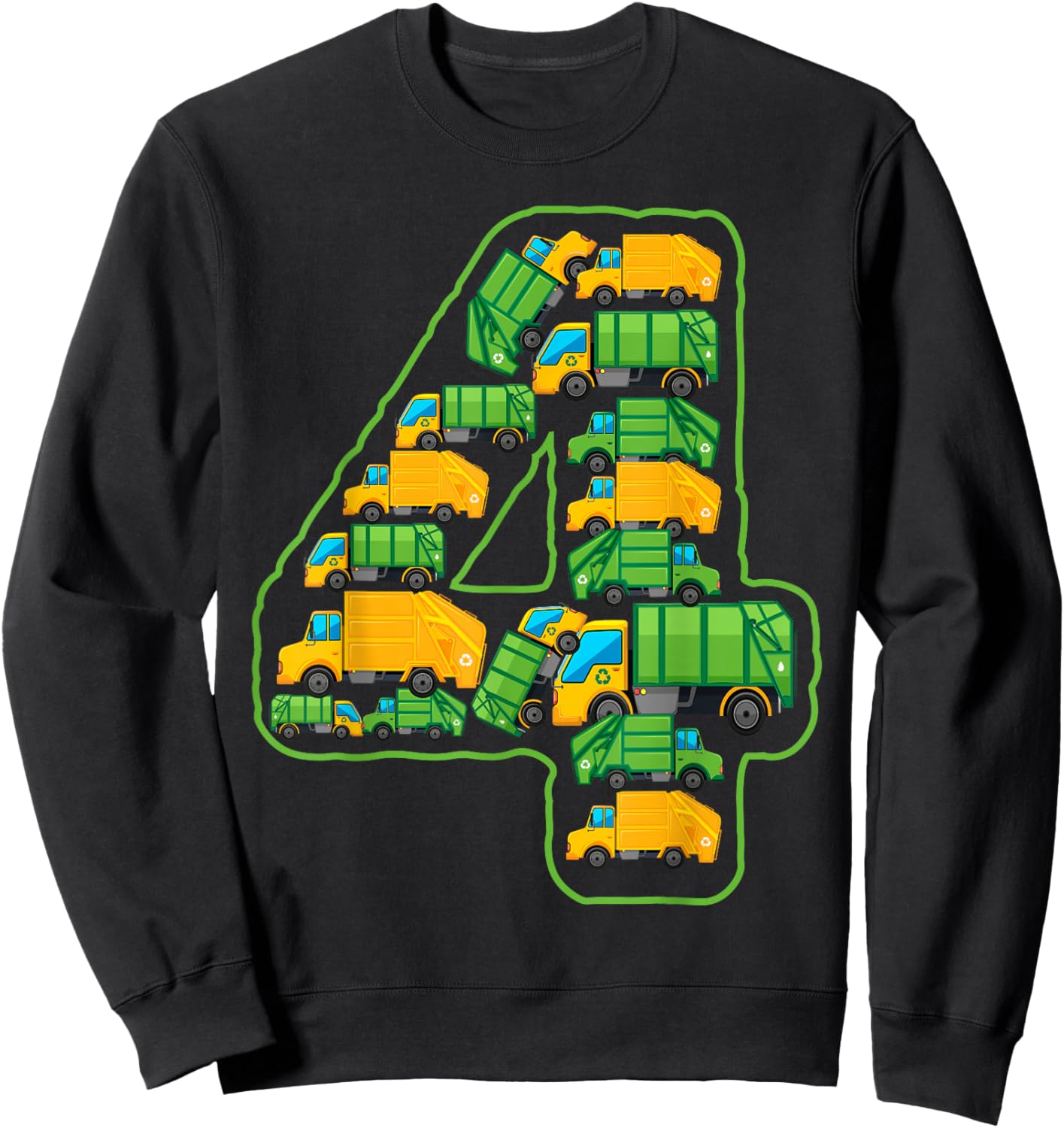 Garbage Truck Themed 4th Birthday Party 4 Year Old Boys Kids Sweatshirt - Sweatshirt | Black