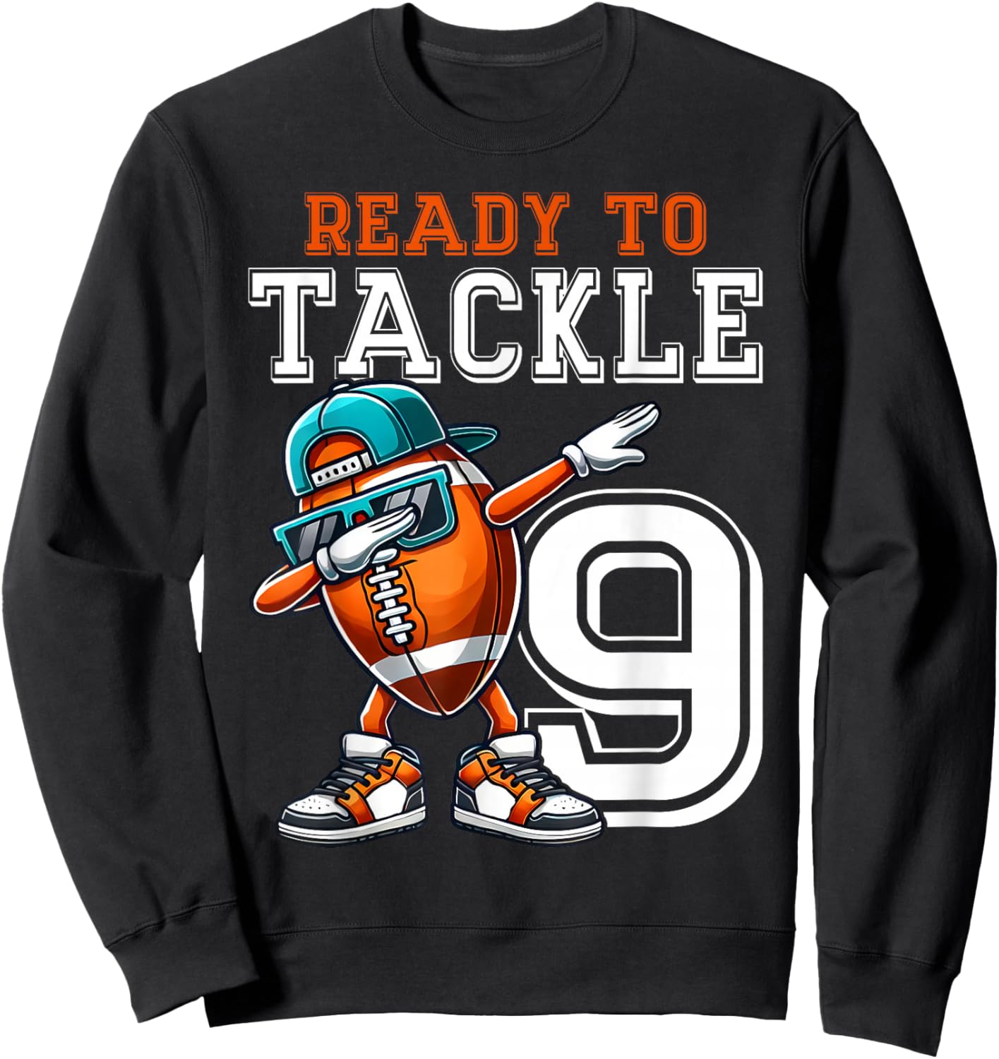 9th Birthday - Football Birthday Party - 9th Birthday Sweatshirt - Sweatshirt | Black