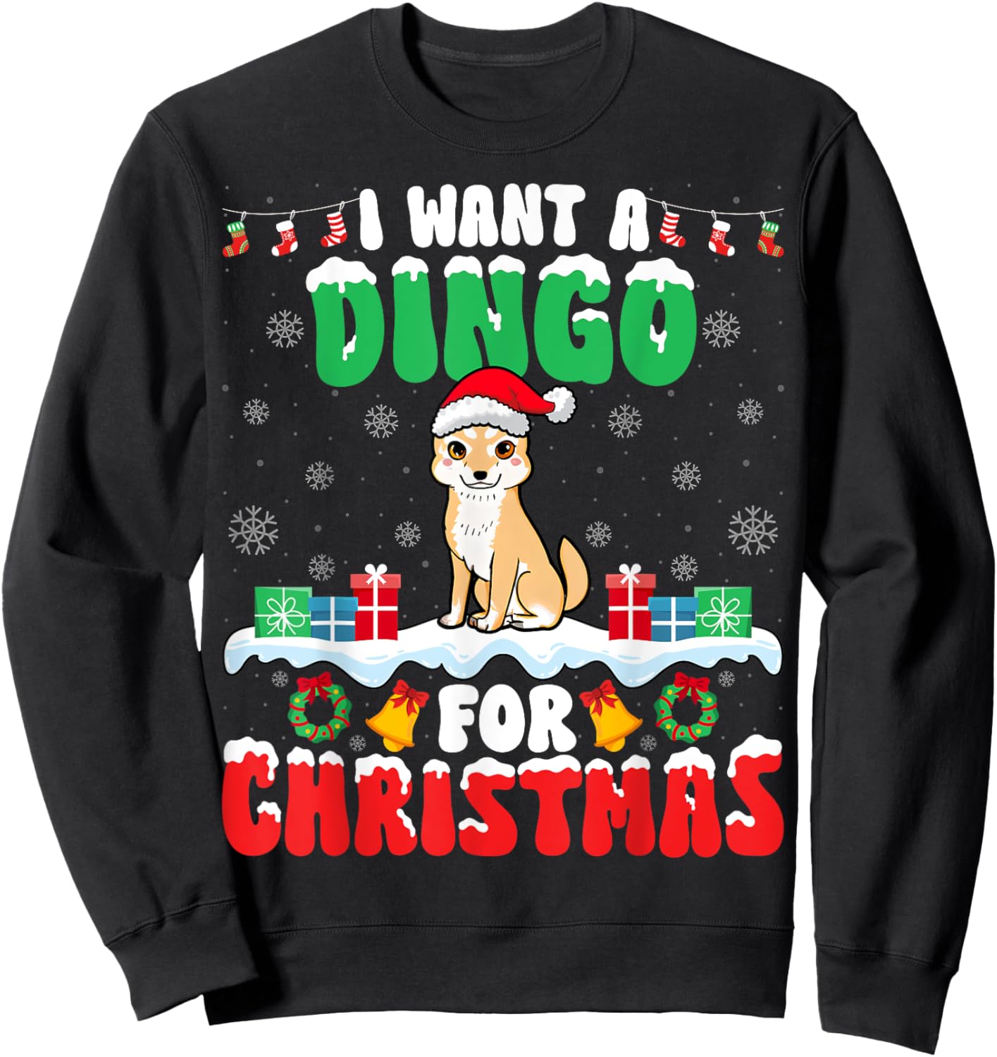 I Want A Dingo for Christmas - Dingo Dog Lover Santa Xmas Sweatshirt - Sweatshirt | Black