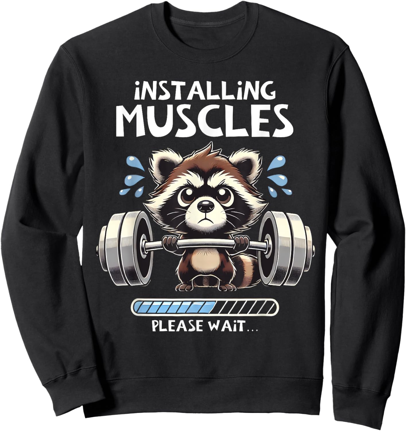 Funny Cute Raccoon Workout Gym Fitness Weightlifting Sweatshirt - Sweatshirt | Black