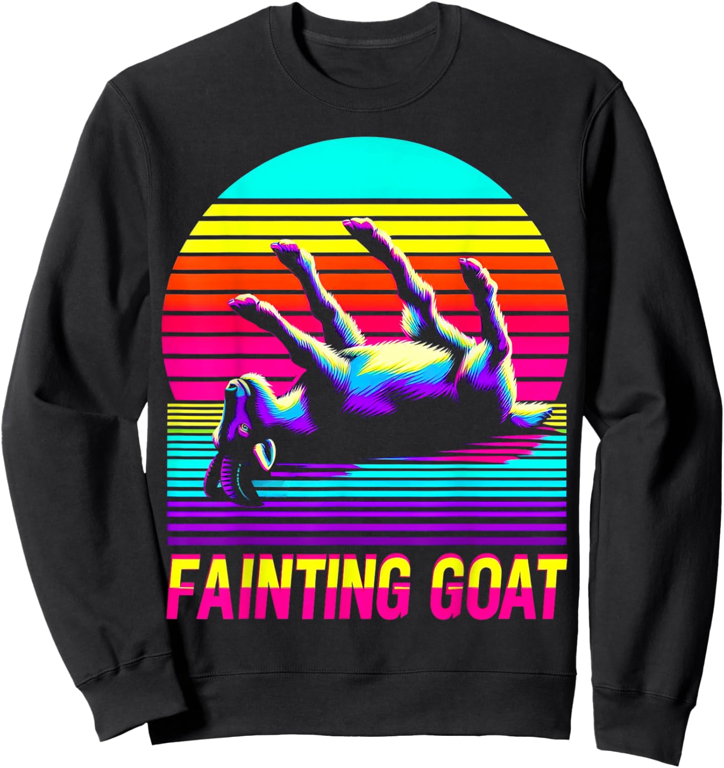 Retro Sunset Fainting Goat - Funny Animal Vaporwave Sweatshirt - Sweatshirt | Black