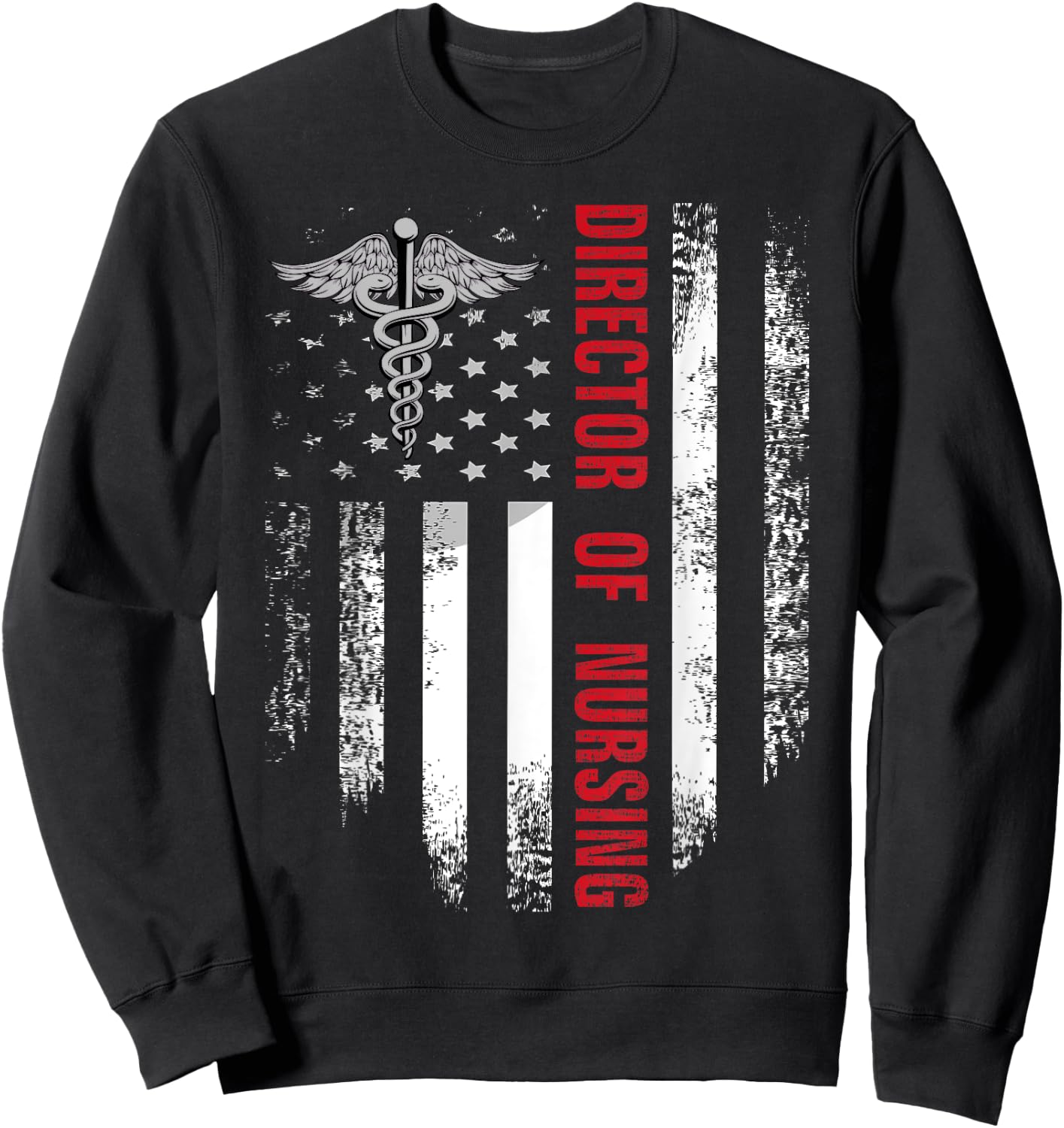 Vintage USA Red White Director Of Nursing American Flag Gift Sweatshirt - Sweatshirt | Black