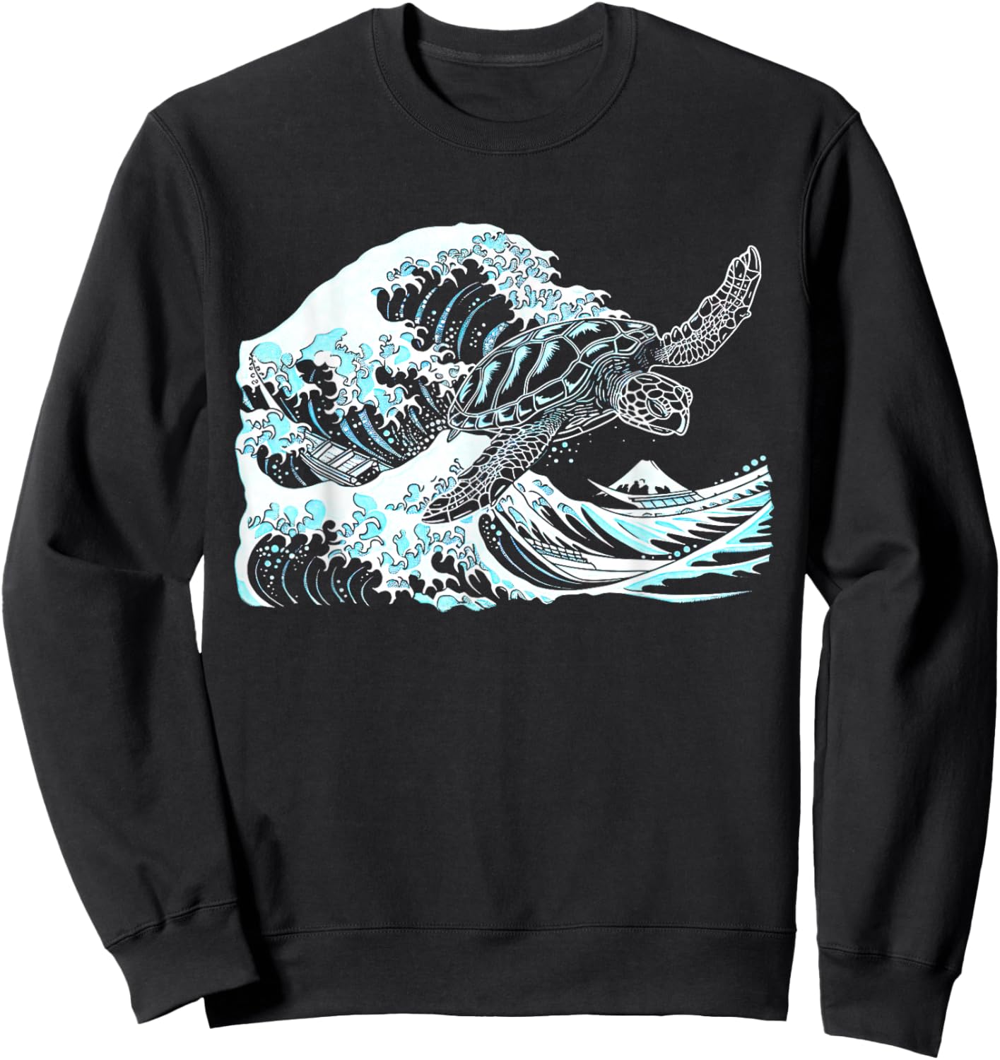 Japanese Great Wave Of Kanagawa Sea Turtle Ocean Surf Summer Men Women Kids Sweatshirt - Sweatshirt | Black