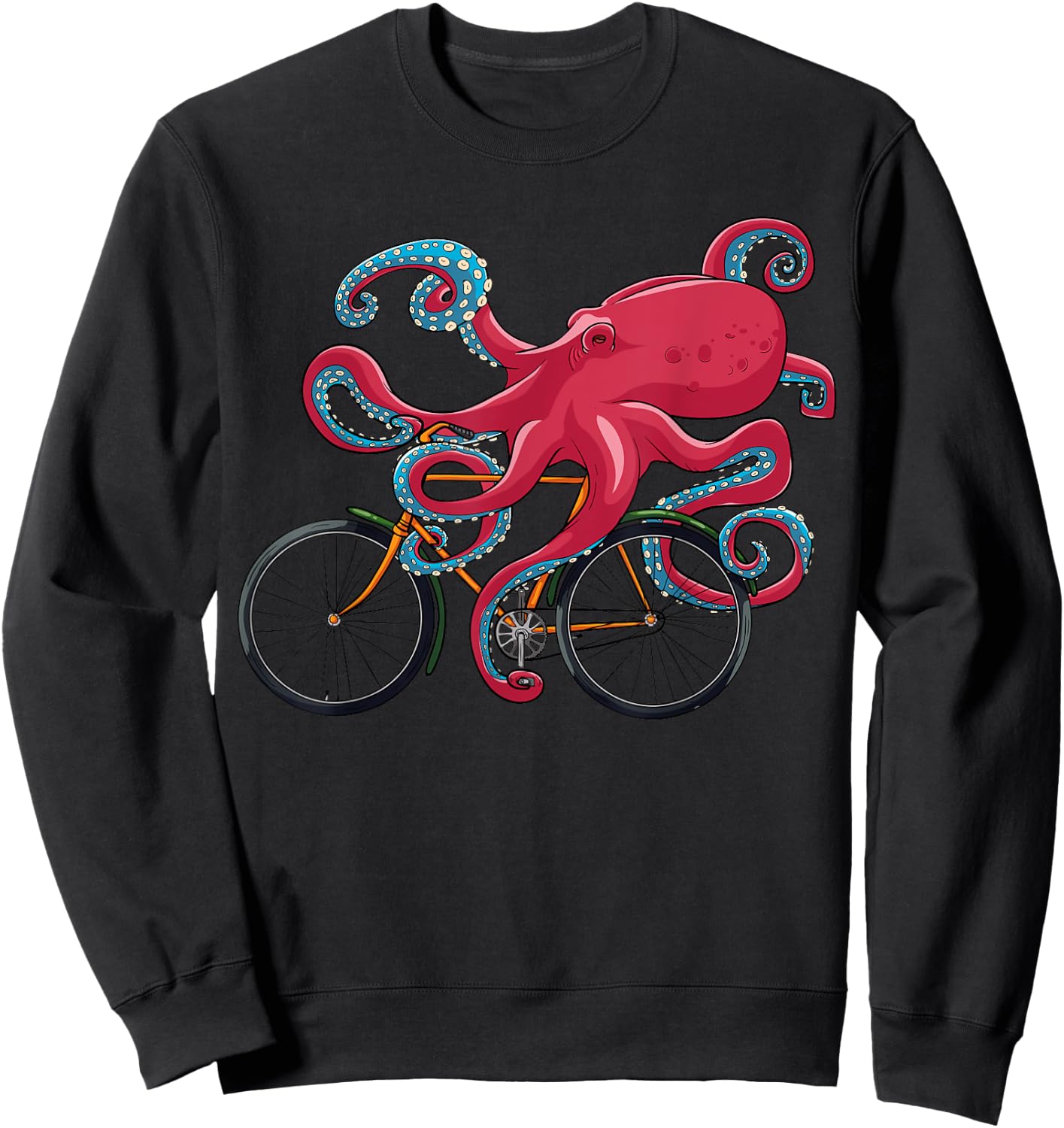 Octopus On Bicycle Cycling Eight Long Arms Graphic Print Sweatshirt - Sweatshirt | Black