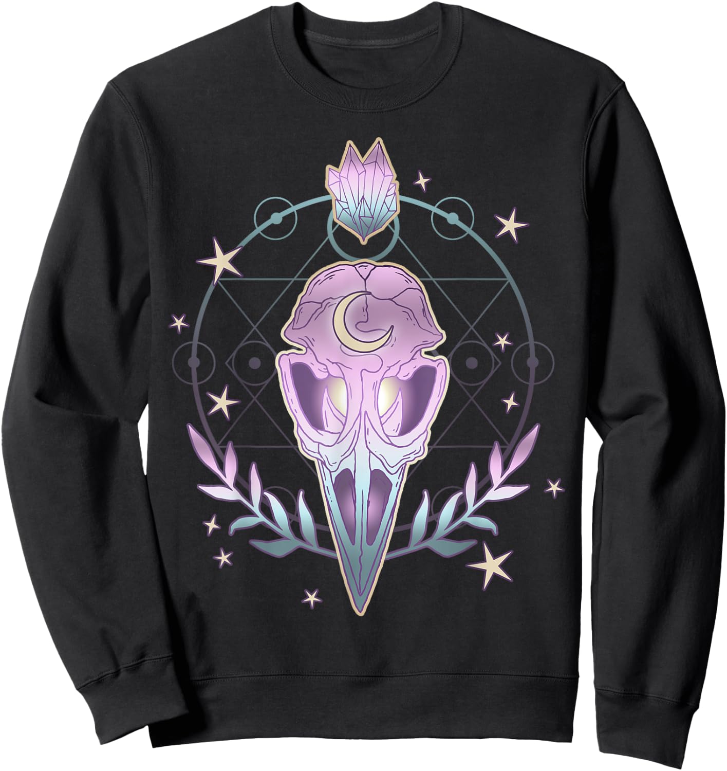 Pastel Goth Creepy Bird Skull - Moon Crystals Aesthetic Gift Sweatshirt - Sweatshirt | Black